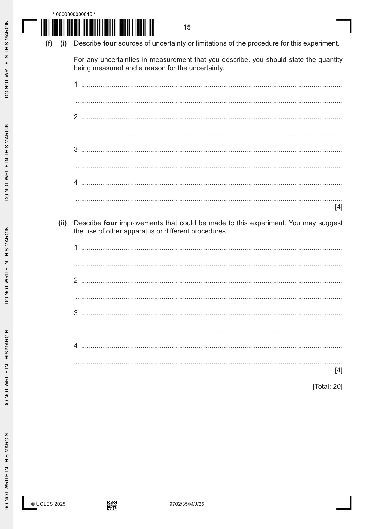 Cambridge A Level Physics 9702 2025 May/June Paper 3 · Variant 5 question paper, page 15 of 16