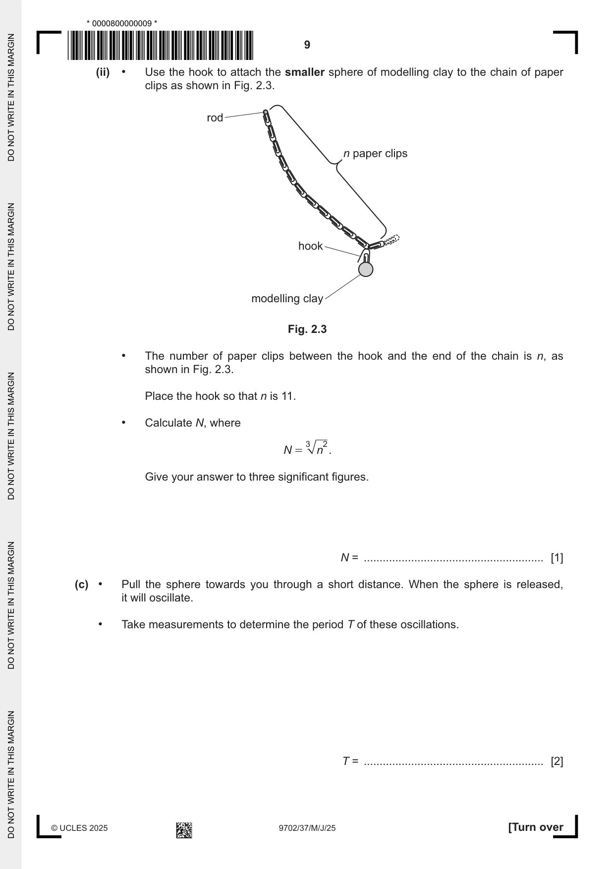 Cambridge A Level Physics 9702 2025 May/June Paper 3 · Variant 7 question paper, page 9 of 12
