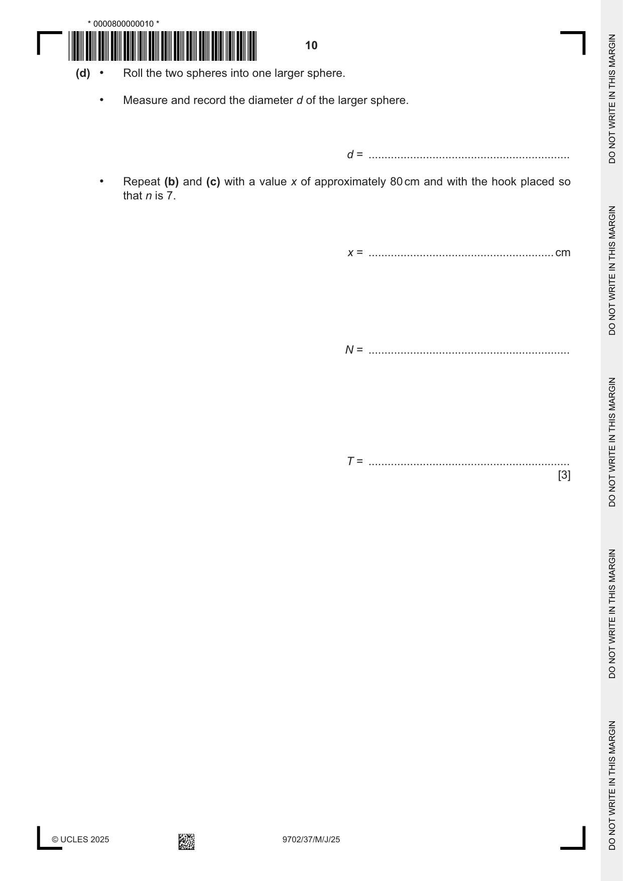 Cambridge A Level Physics 9702 2025 May/June Paper 3 · Variant 7 question paper, page 10 of 12