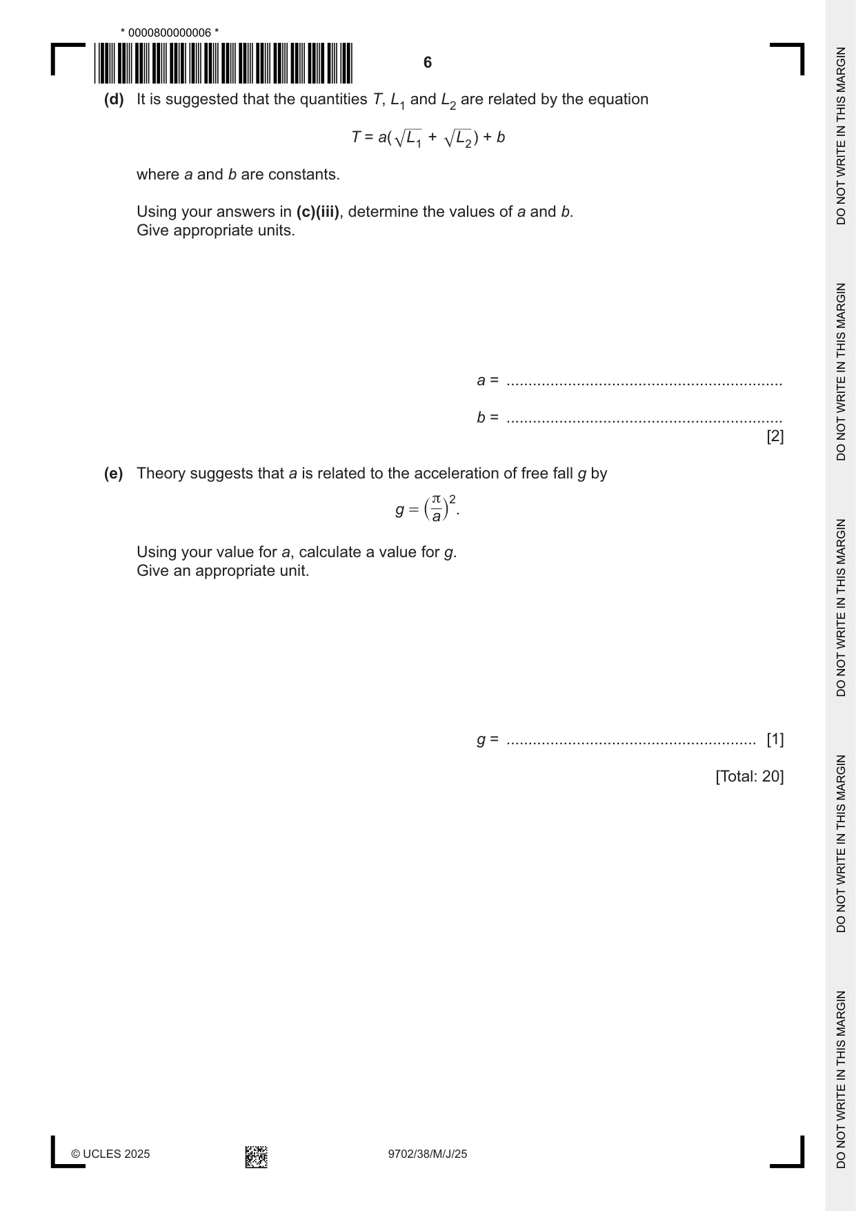 Cambridge A Level Physics 9702 2025 May/June Paper 3 · Variant 8 question paper, page 6 of 12