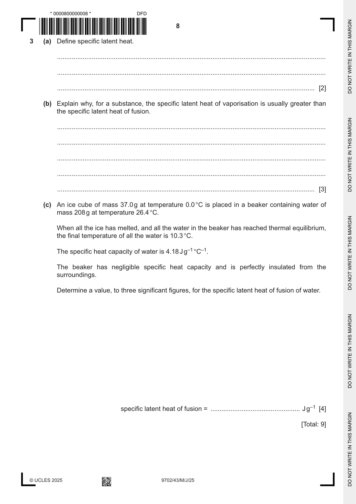 Cambridge A Level Physics 9702 2025 May/June Paper 4 · Variant 3 question paper, page 8 of 24