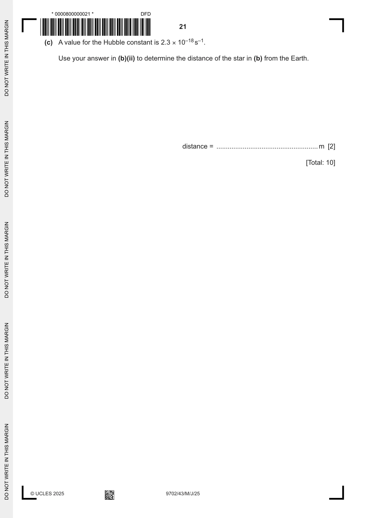 Cambridge A Level Physics 9702 2025 May/June Paper 4 · Variant 3 question paper, page 21 of 24