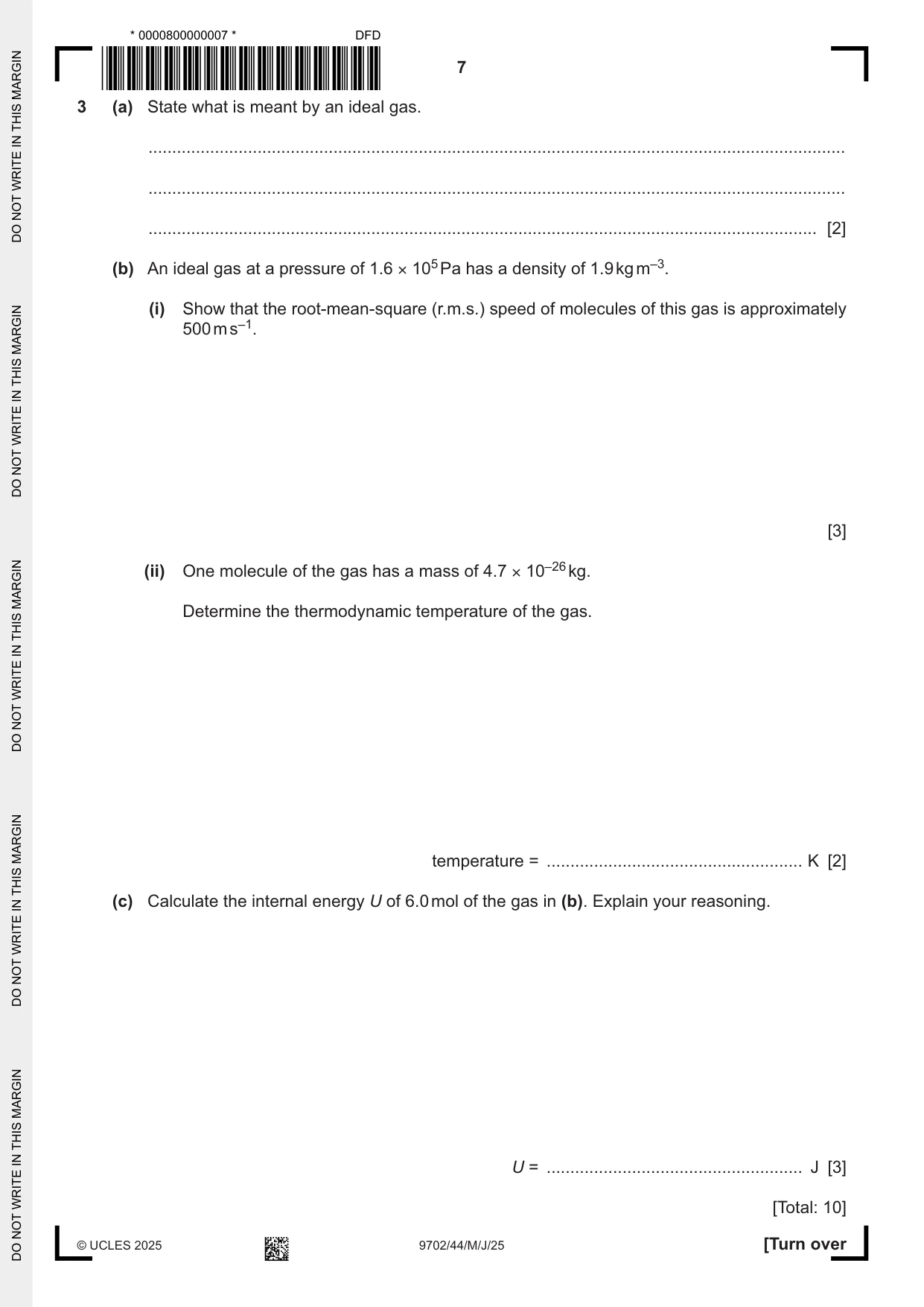 Cambridge A Level Physics 9702 2025 May/June Paper 4 · Variant 4 question paper, page 7 of 24