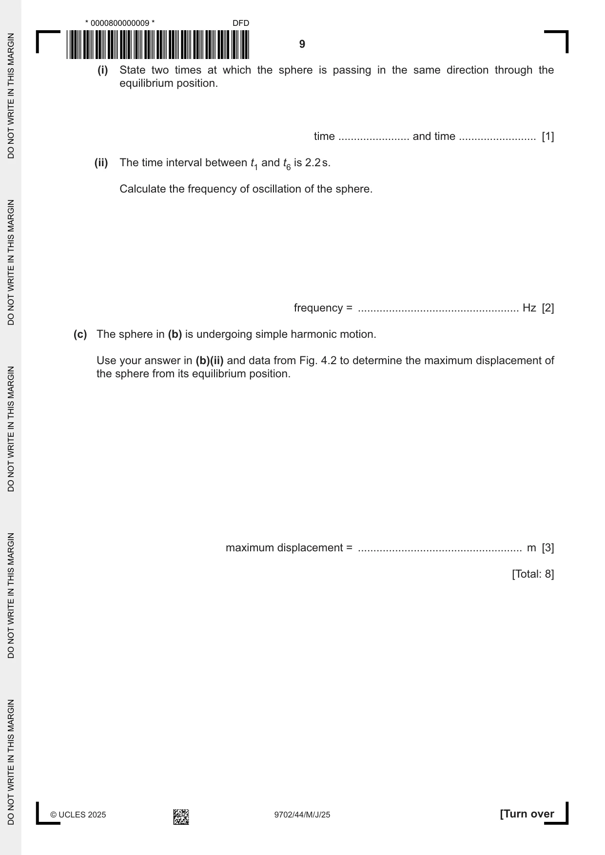 Cambridge A Level Physics 9702 2025 May/June Paper 4 · Variant 4 question paper, page 9 of 24