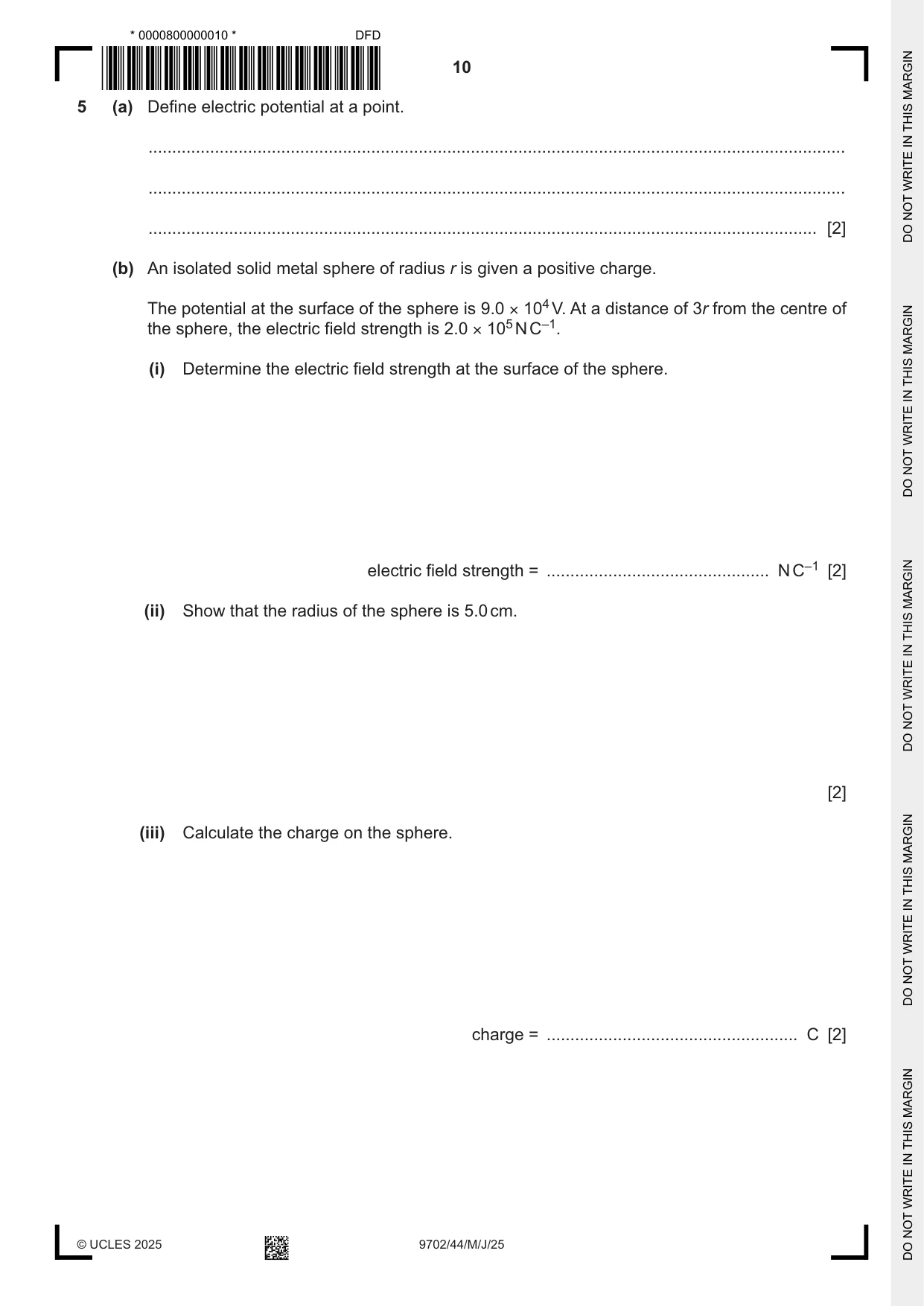 Cambridge A Level Physics 9702 2025 May/June Paper 4 · Variant 4 question paper, page 10 of 24