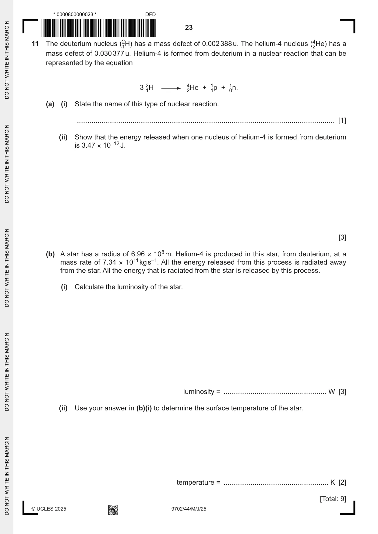 Cambridge A Level Physics 9702 2025 May/June Paper 4 · Variant 4 question paper, page 23 of 24
