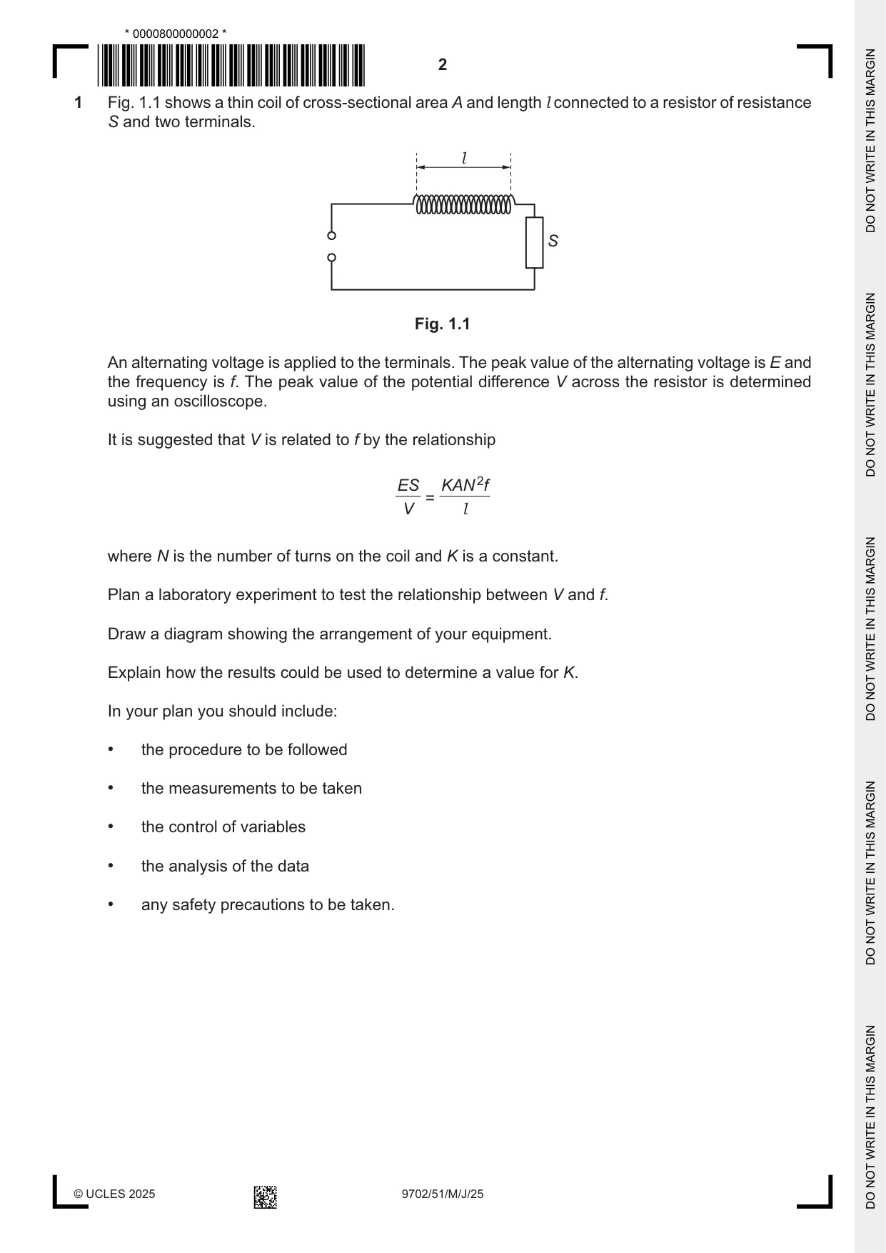 Cambridge A Level Physics 9702 2025 May/June Paper 5 · Variant 1 question paper, page 2 of 8