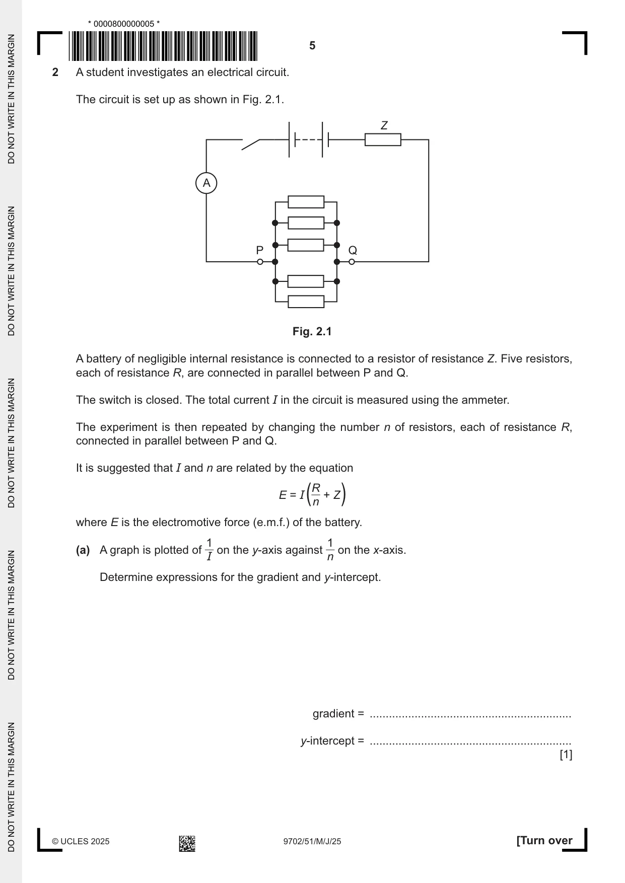 Cambridge A Level Physics 9702 2025 May/June Paper 5 · Variant 1 question paper, page 5 of 8