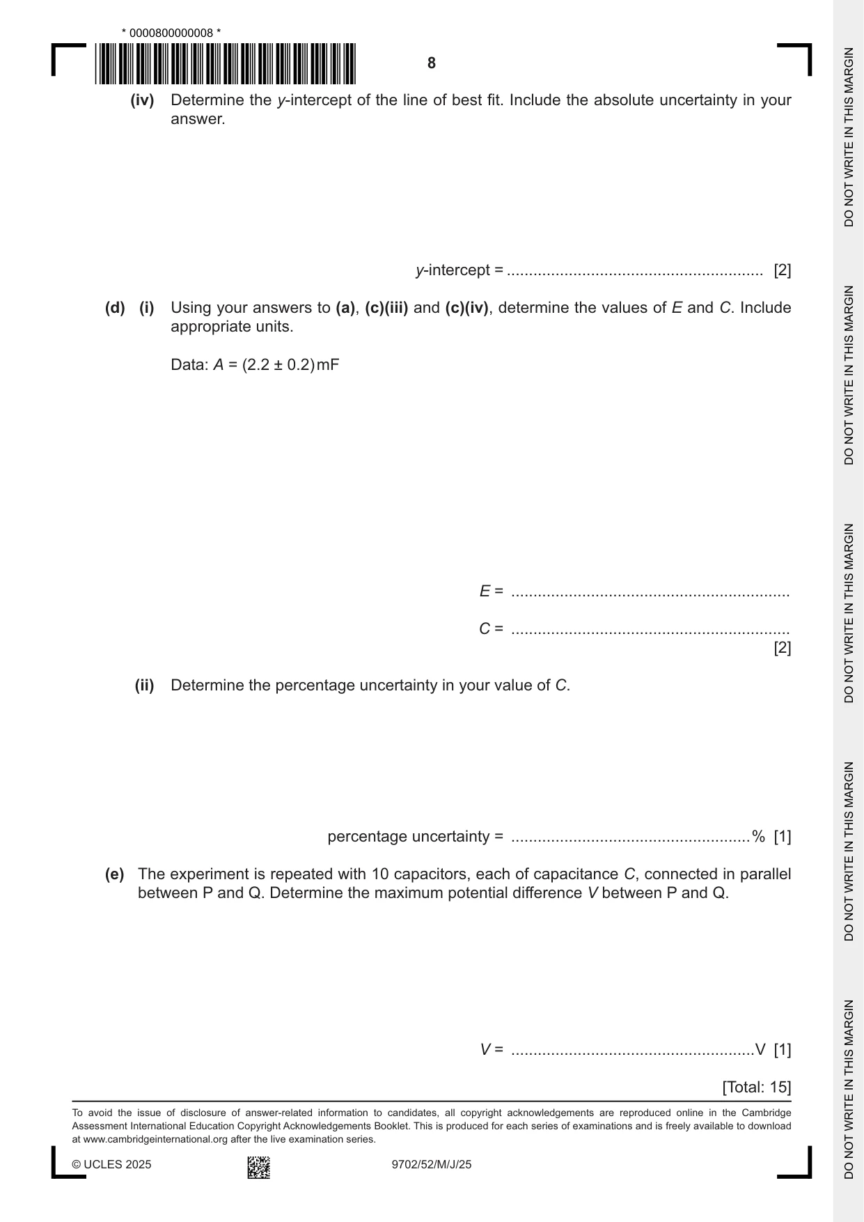 Cambridge A Level Physics 9702 2025 May/June Paper 5 · Variant 2 question paper, page 8 of 8