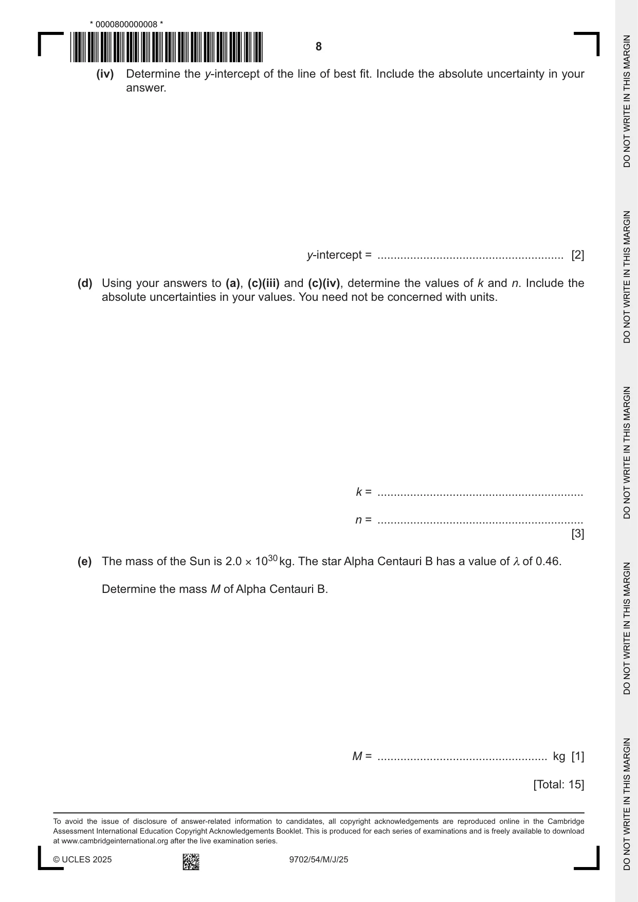 Cambridge A Level Physics 9702 2025 May/June Paper 5 · Variant 4 question paper, page 8 of 8
