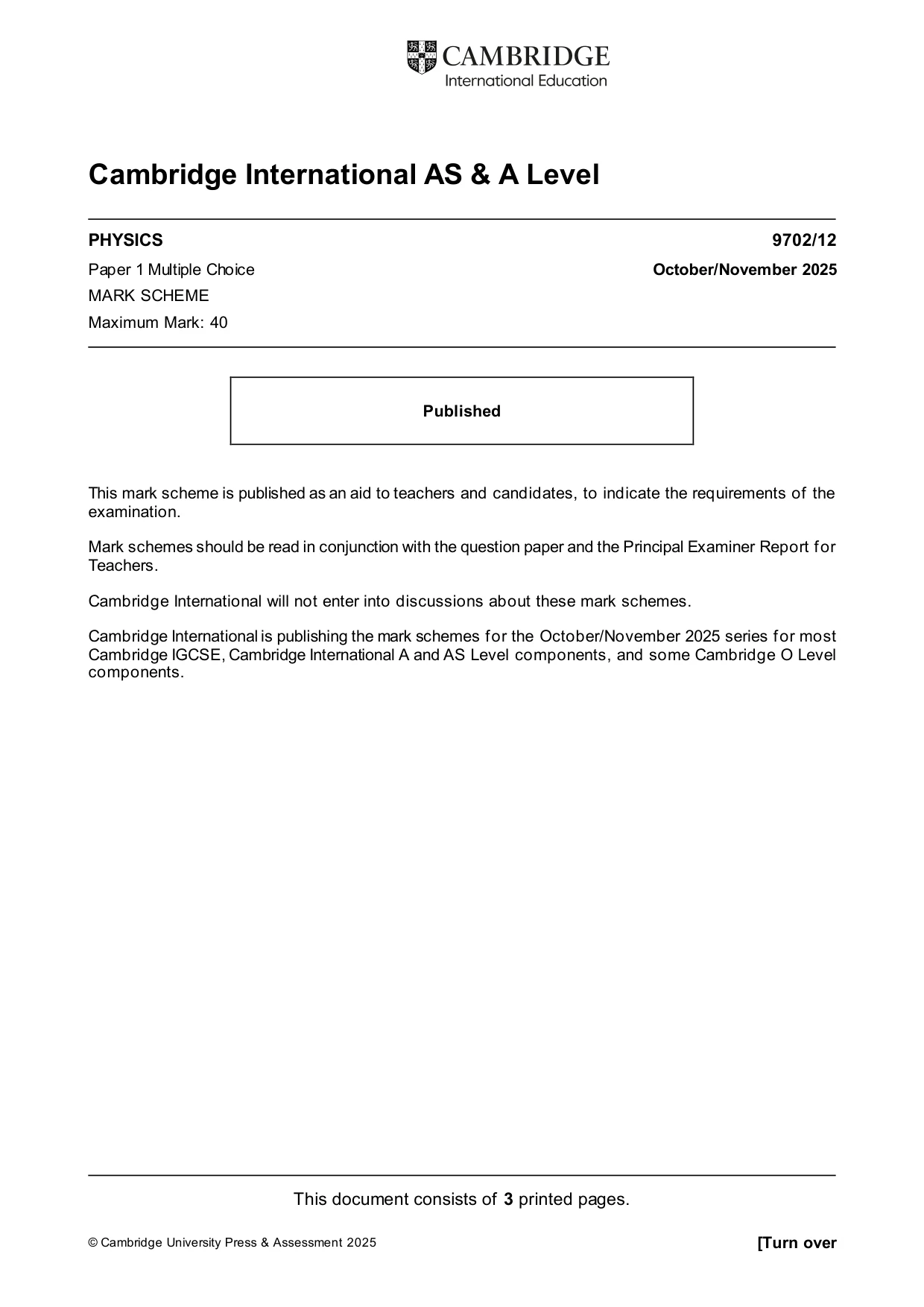 Mark scheme, page 1 of 3