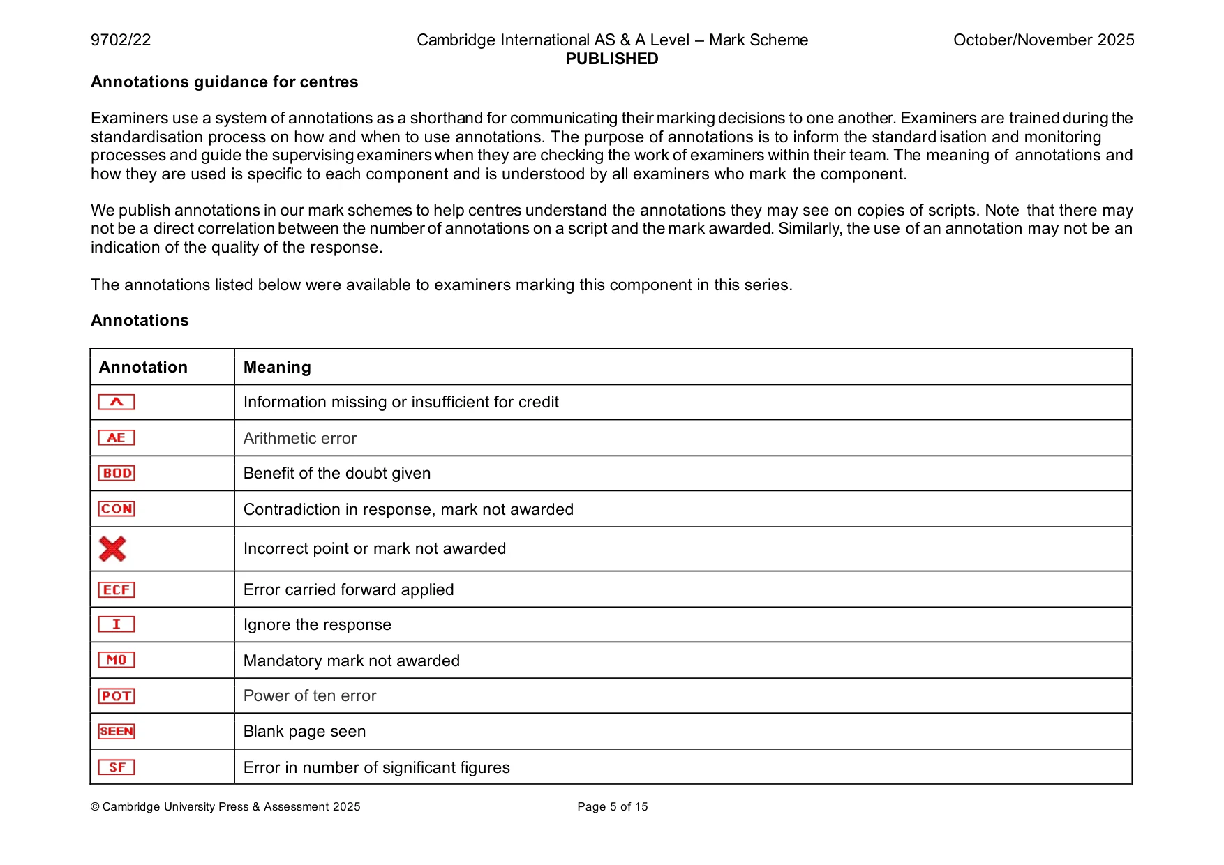 Mark scheme, page 5 of 15