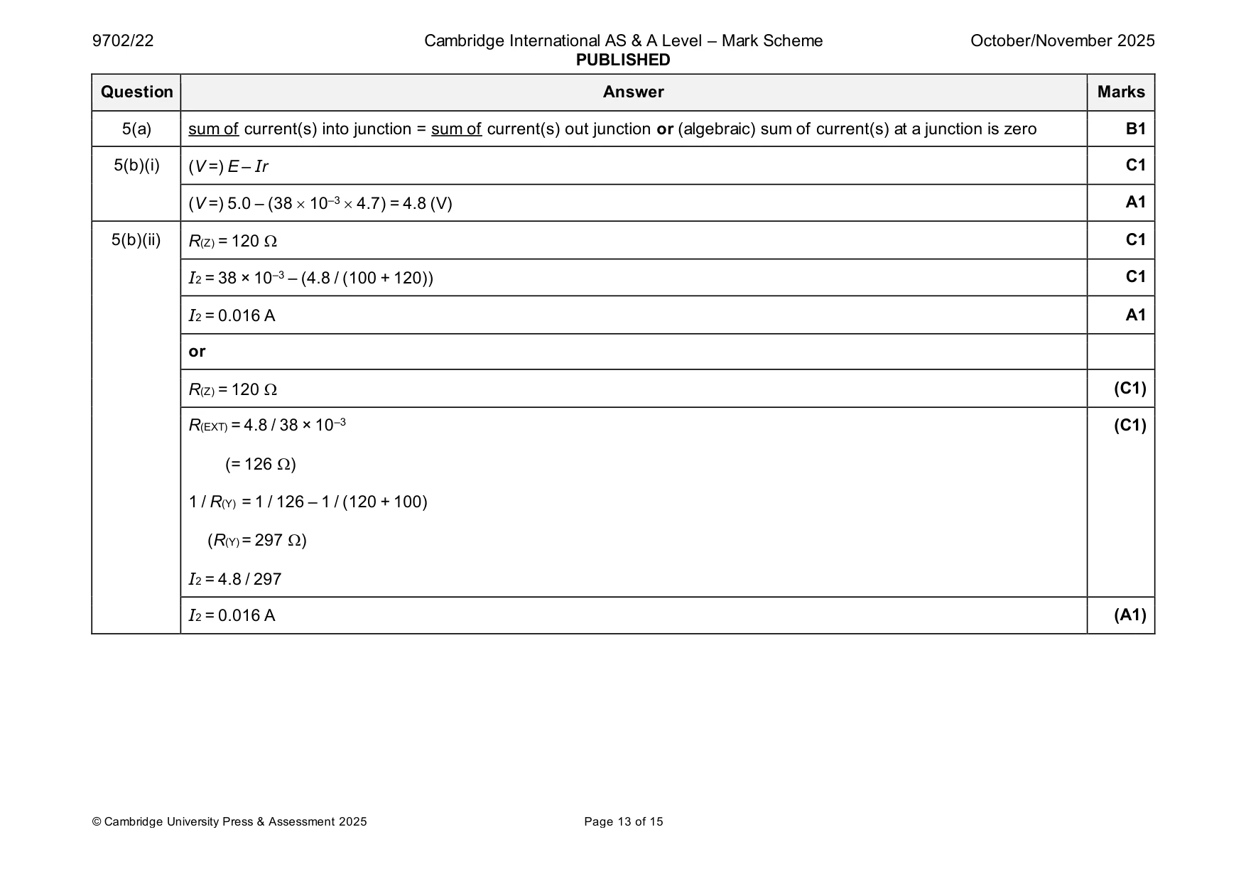 Mark scheme, page 13 of 15