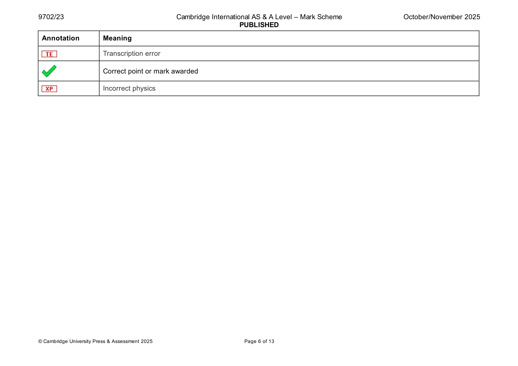 Mark scheme, page 6 of 13