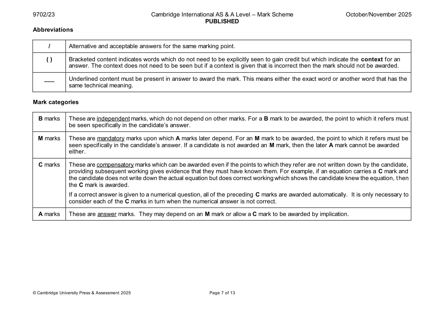 Mark scheme, page 7 of 13
