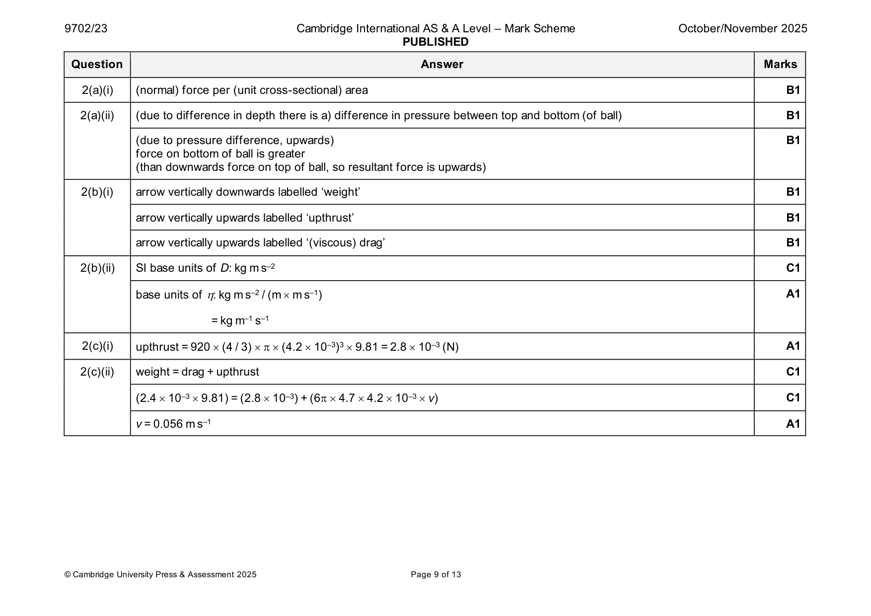 Mark scheme, page 9 of 13