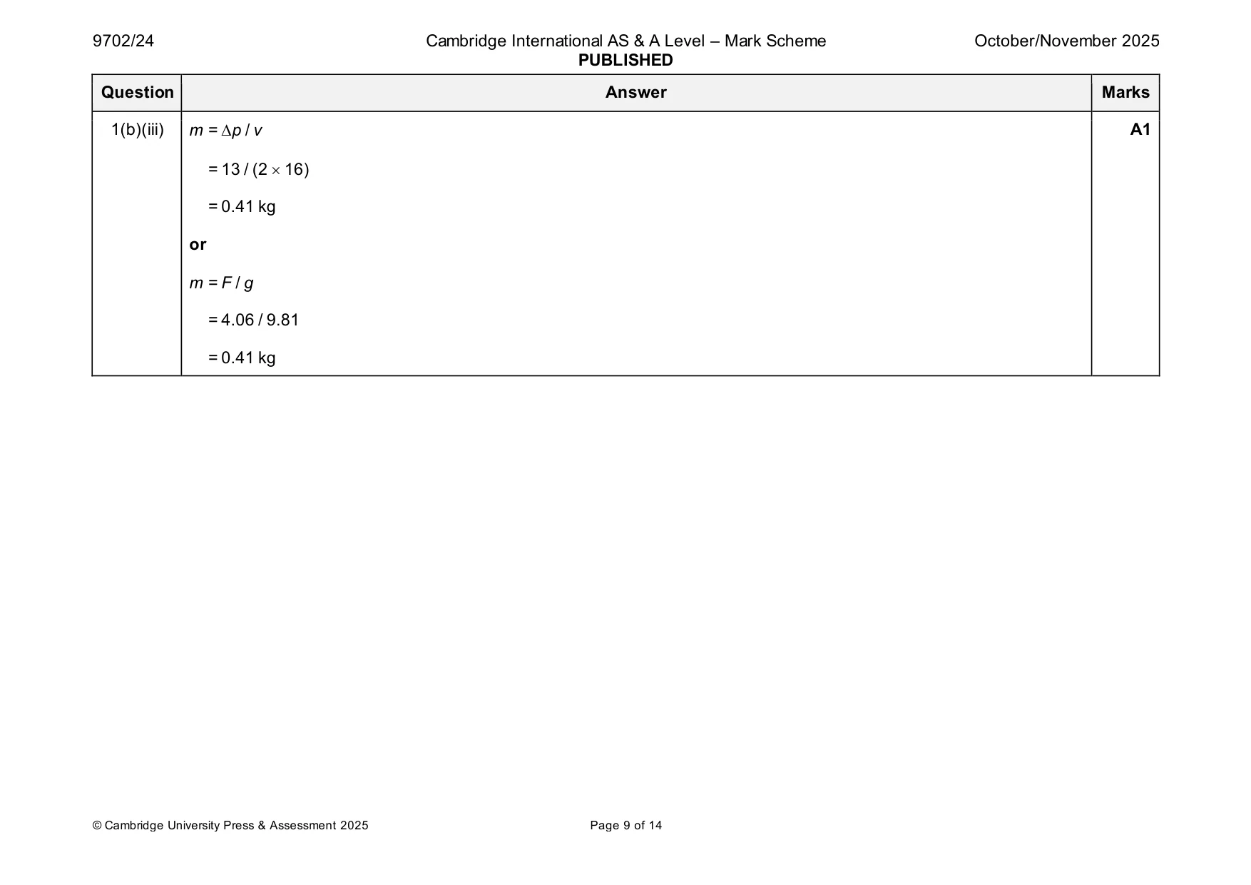 Mark scheme, page 9 of 14