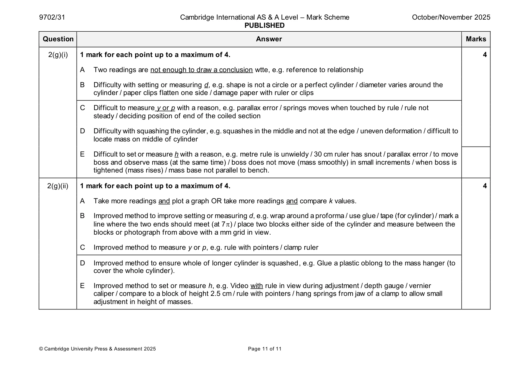 Mark scheme, page 11 of 11