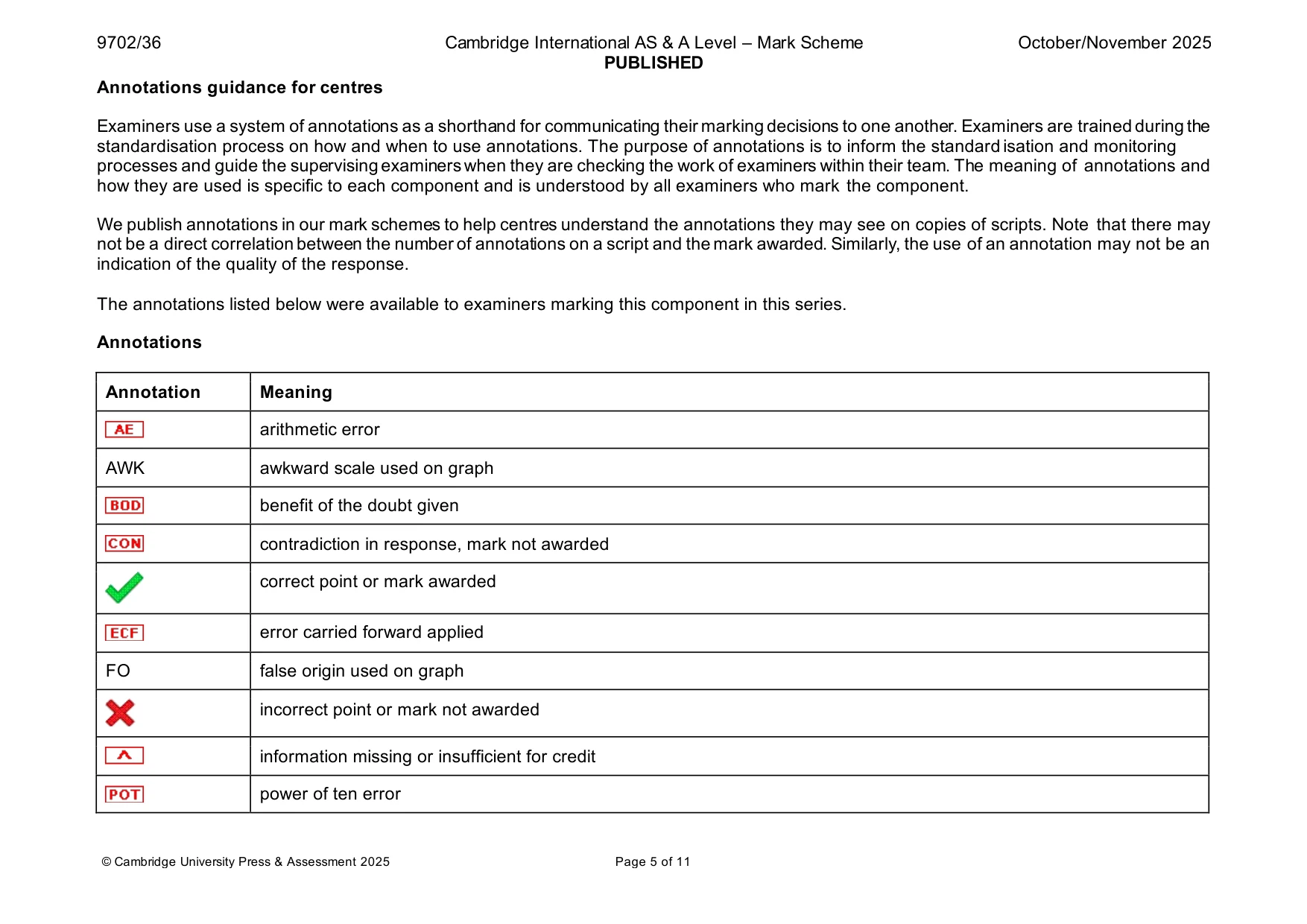 Mark scheme, page 5 of 11
