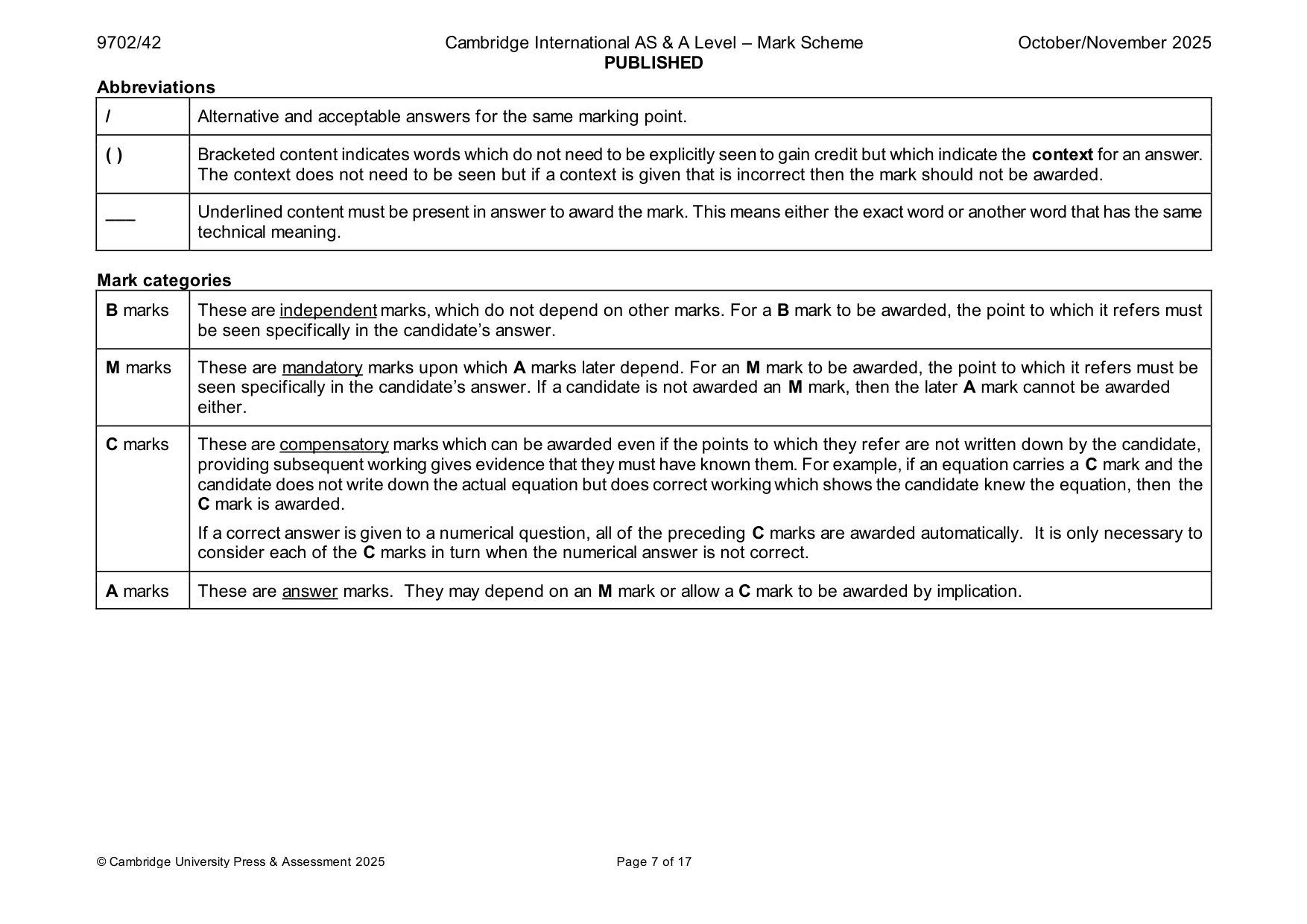 Mark scheme, page 7 of 17