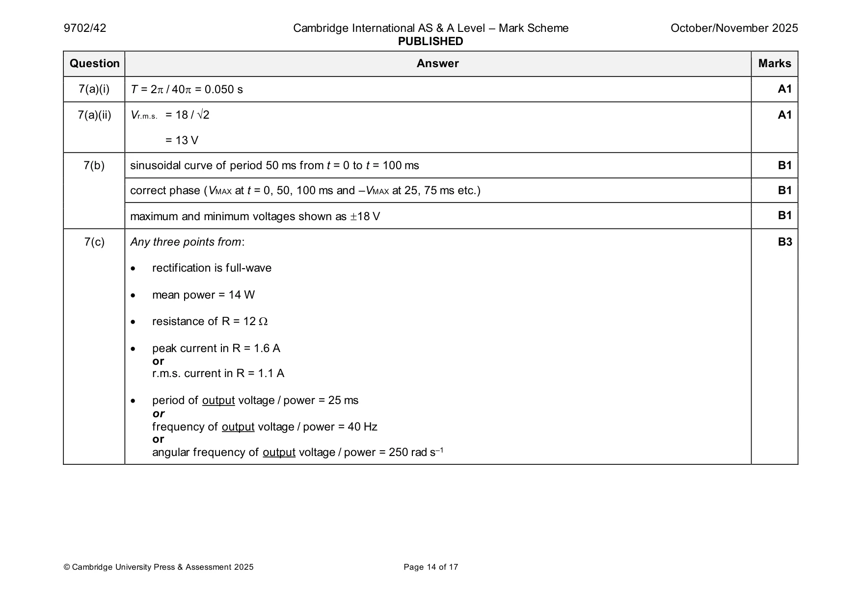 Mark scheme, page 14 of 17