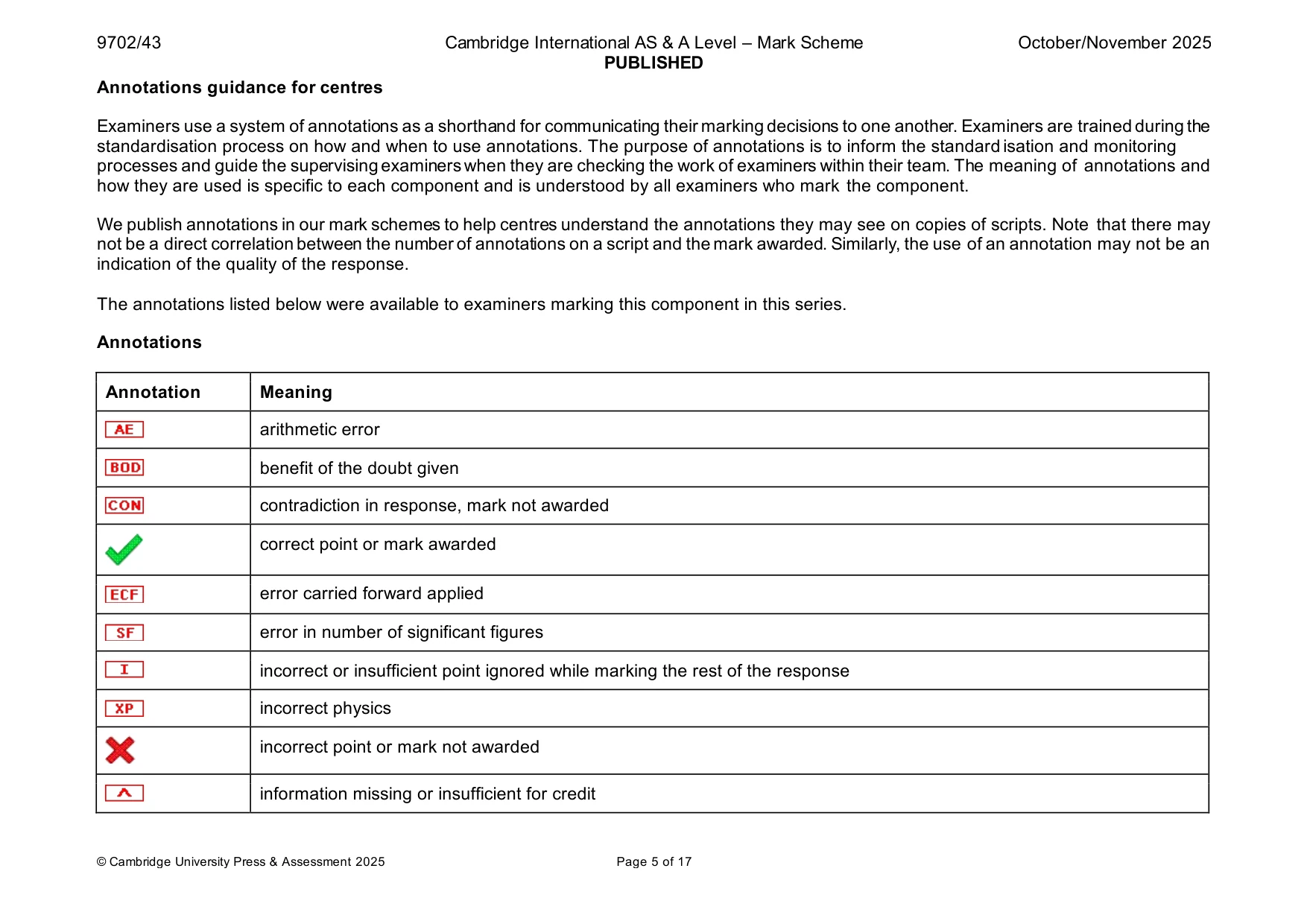 Mark scheme, page 5 of 17