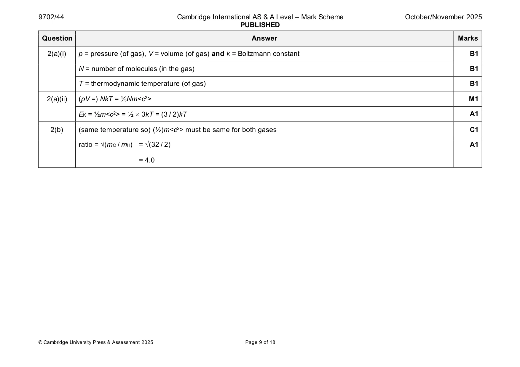 Mark scheme, page 9 of 18
