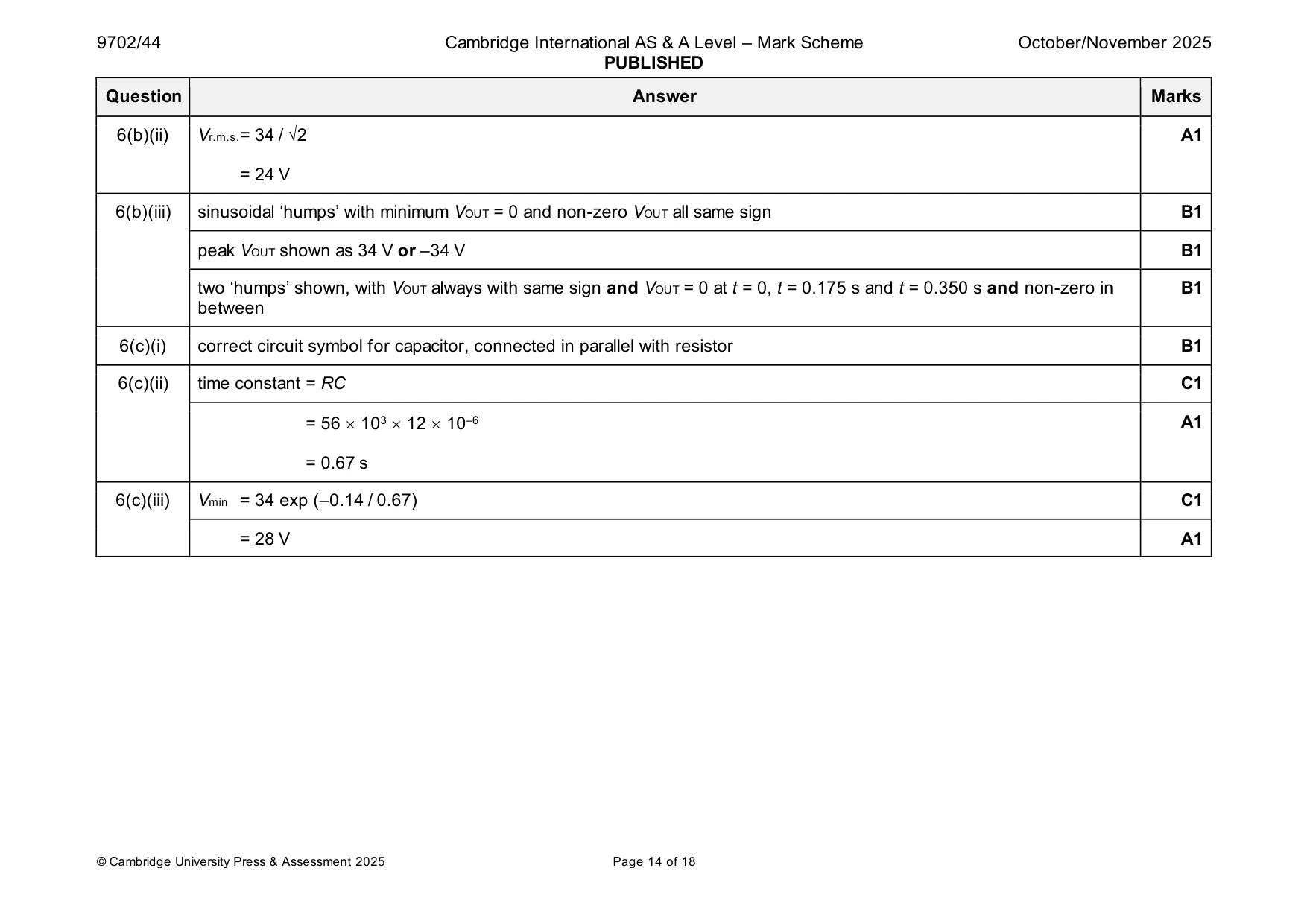 Mark scheme, page 14 of 18