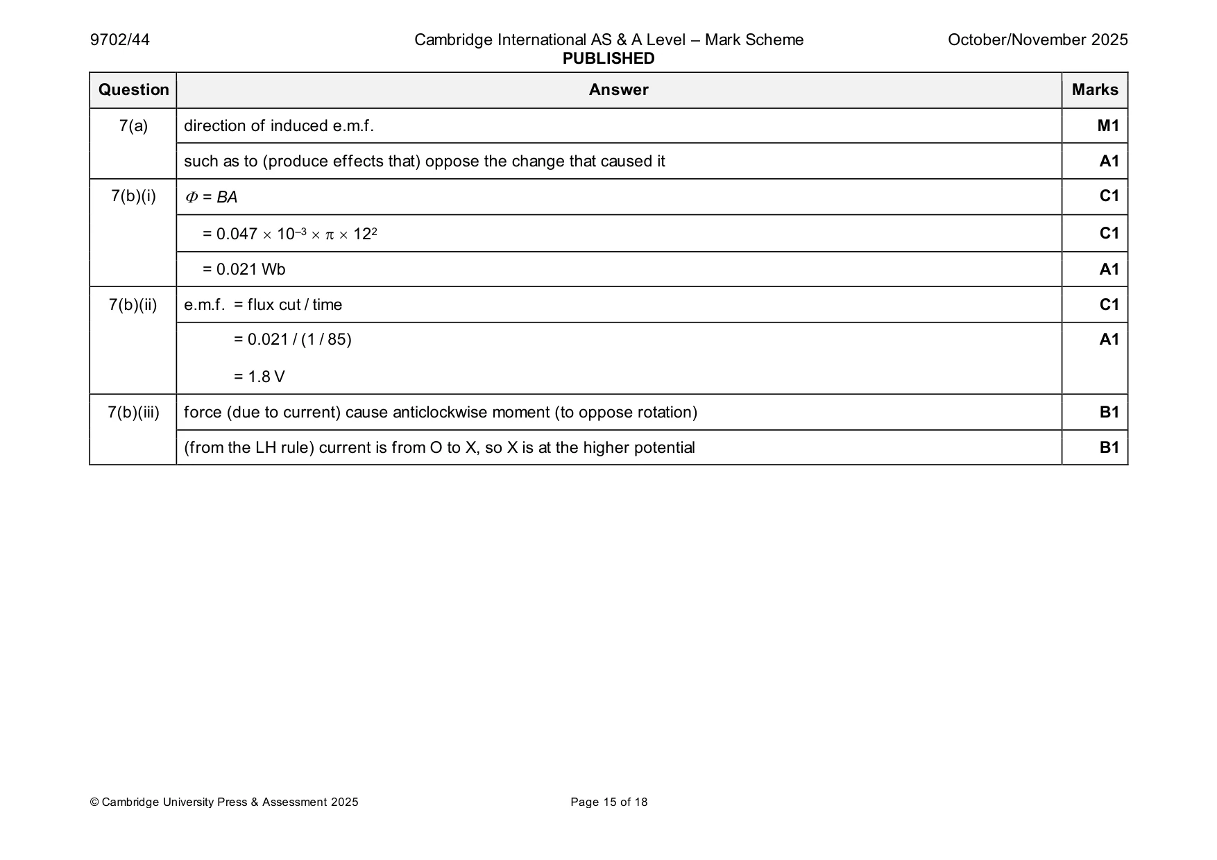 Mark scheme, page 15 of 18