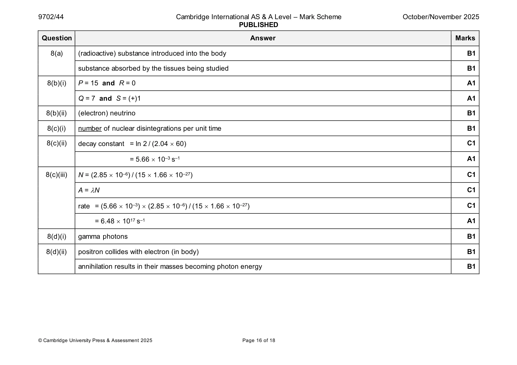 Mark scheme, page 16 of 18