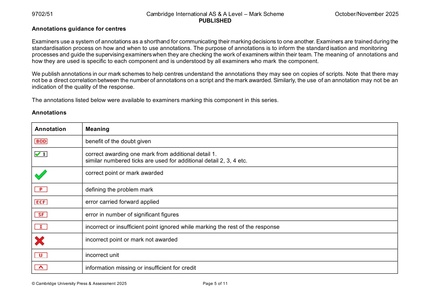 Mark scheme, page 5 of 11