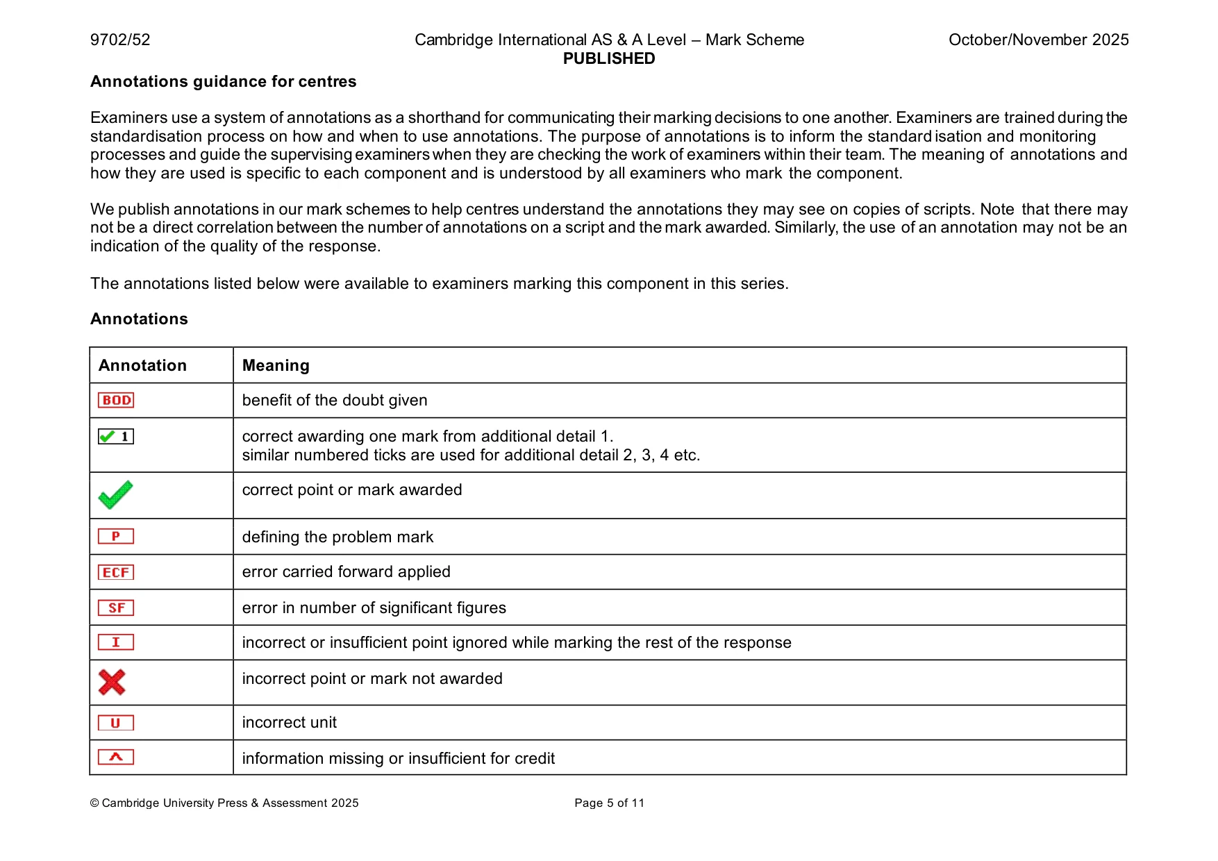 Mark scheme, page 5 of 11