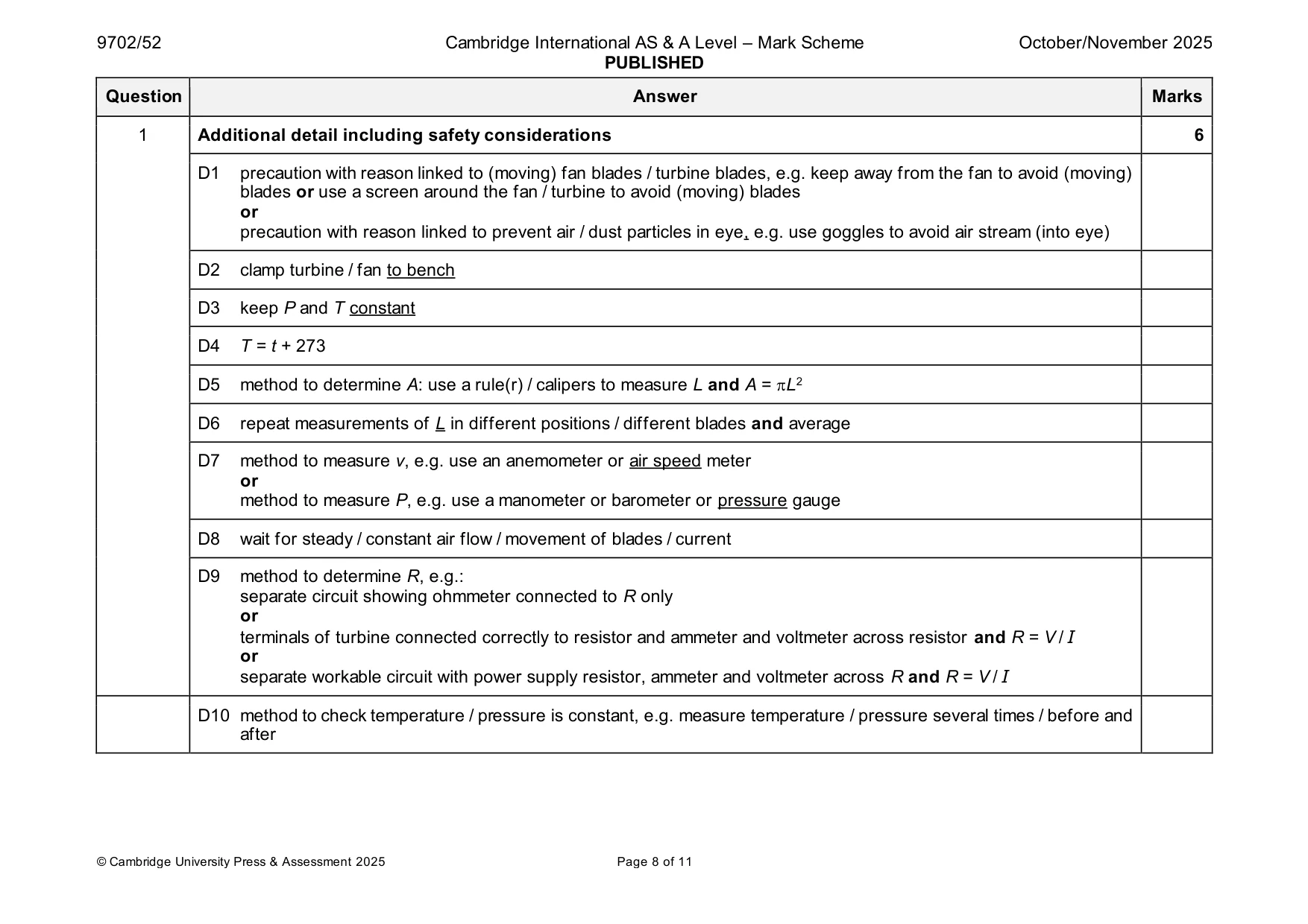 Mark scheme, page 8 of 11