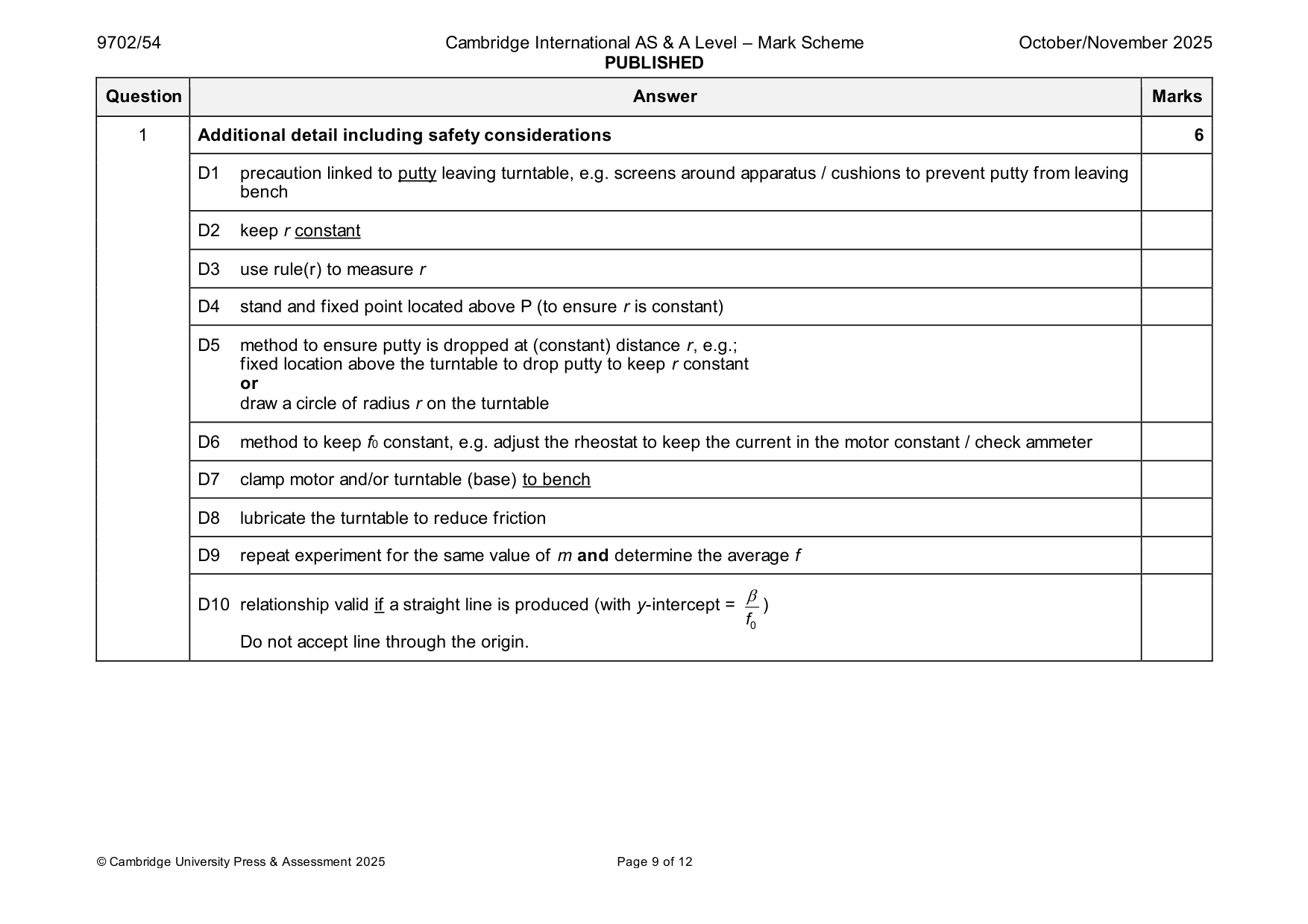 Mark scheme, page 9 of 12