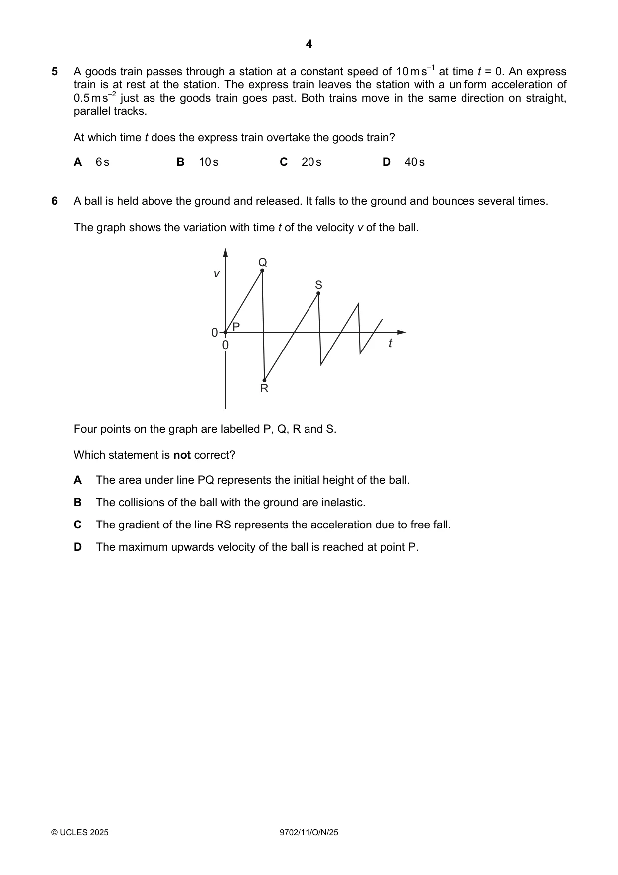 Cambridge A Level Physics 9702 2025 Oct/Nov Paper 1 · Variant 1 question paper, page 4 of 20