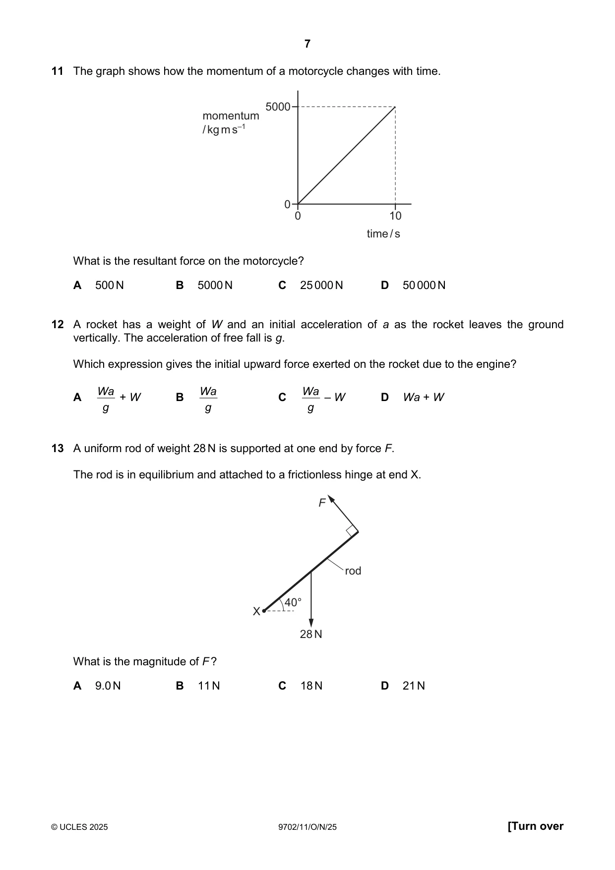 Cambridge A Level Physics 9702 2025 Oct/Nov Paper 1 · Variant 1 question paper, page 7 of 20