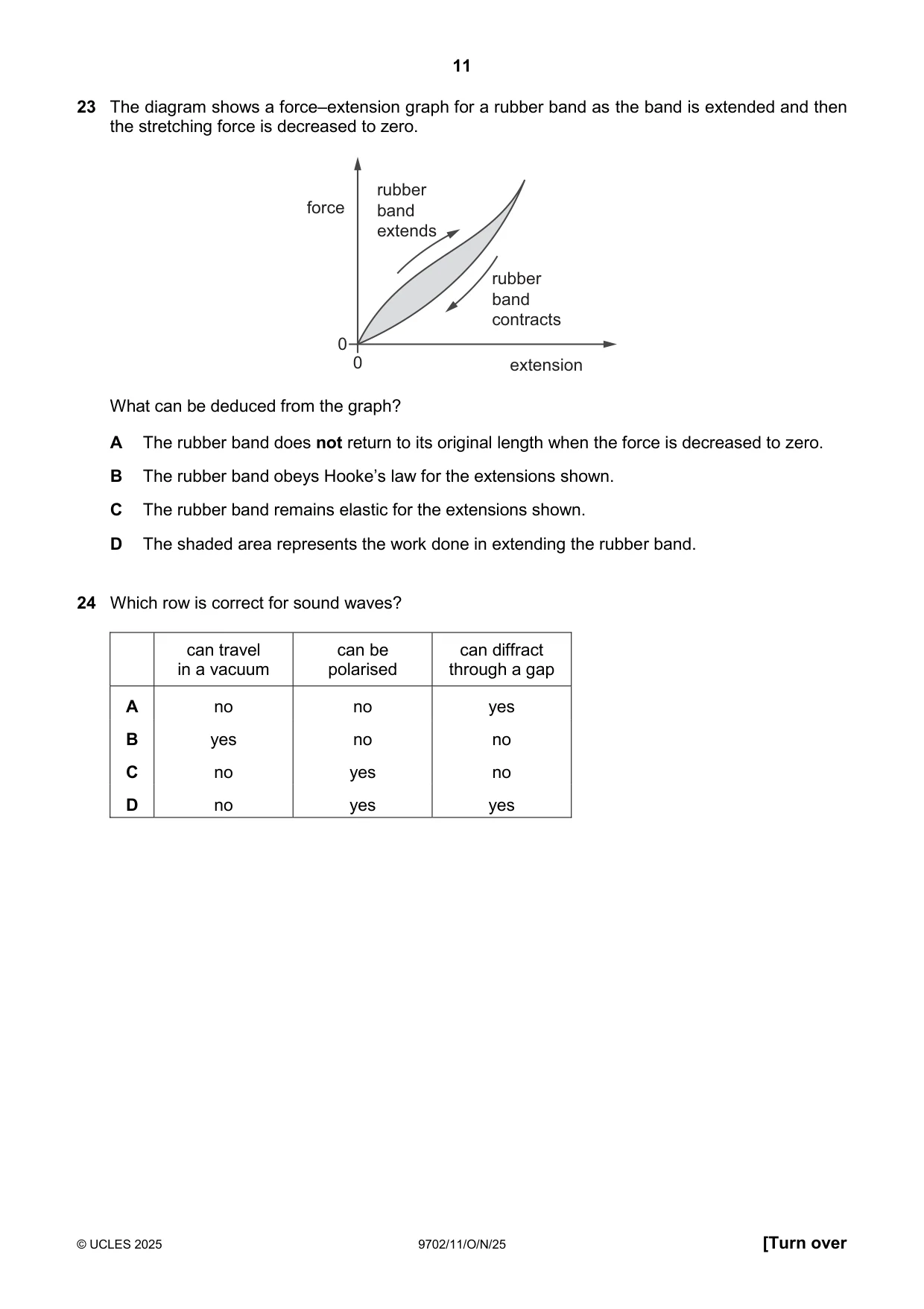 Cambridge A Level Physics 9702 2025 Oct/Nov Paper 1 · Variant 1 question paper, page 11 of 20