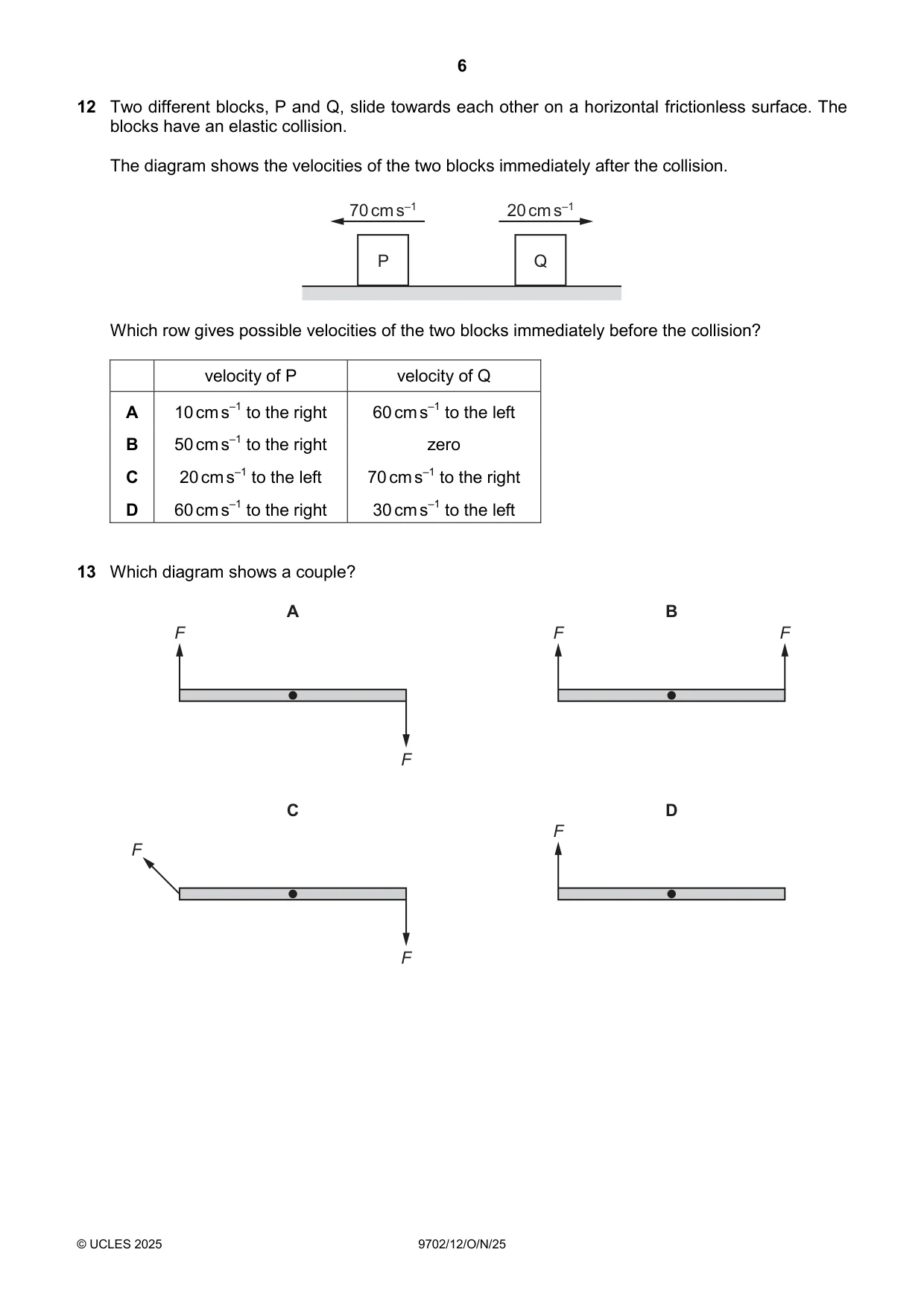 Cambridge A Level Physics 9702 2025 Oct/Nov Paper 1 · Variant 2 question paper, page 6 of 16