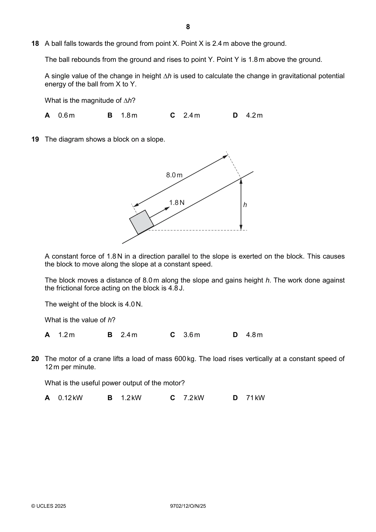 Cambridge A Level Physics 9702 2025 Oct/Nov Paper 1 · Variant 2 question paper, page 8 of 16