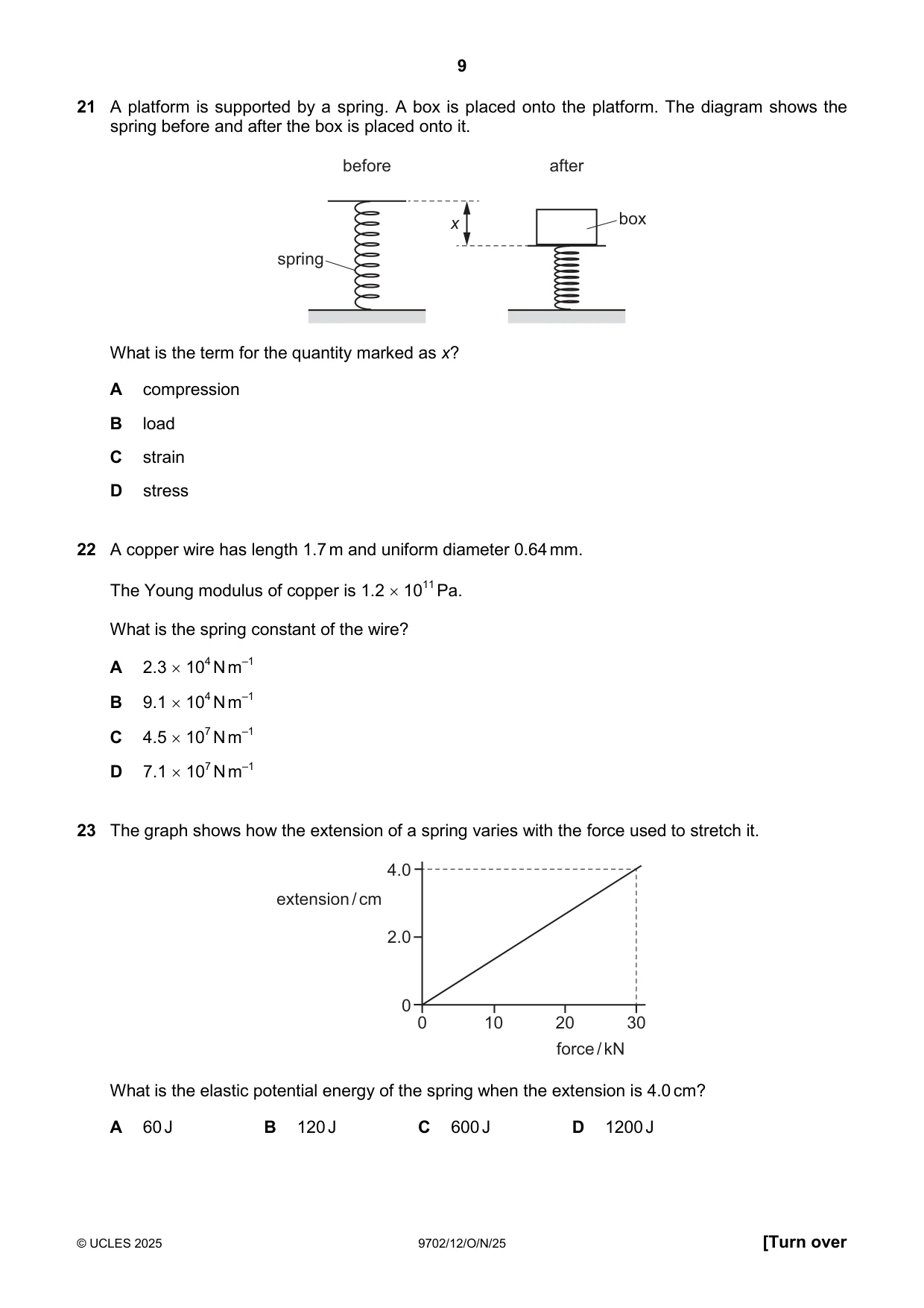 Cambridge A Level Physics 9702 2025 Oct/Nov Paper 1 · Variant 2 question paper, page 9 of 16