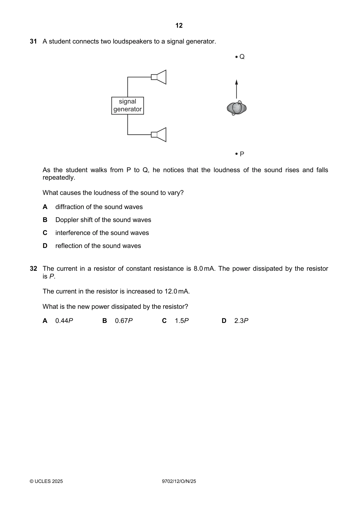 Cambridge A Level Physics 9702 2025 Oct/Nov Paper 1 · Variant 2 question paper, page 12 of 16