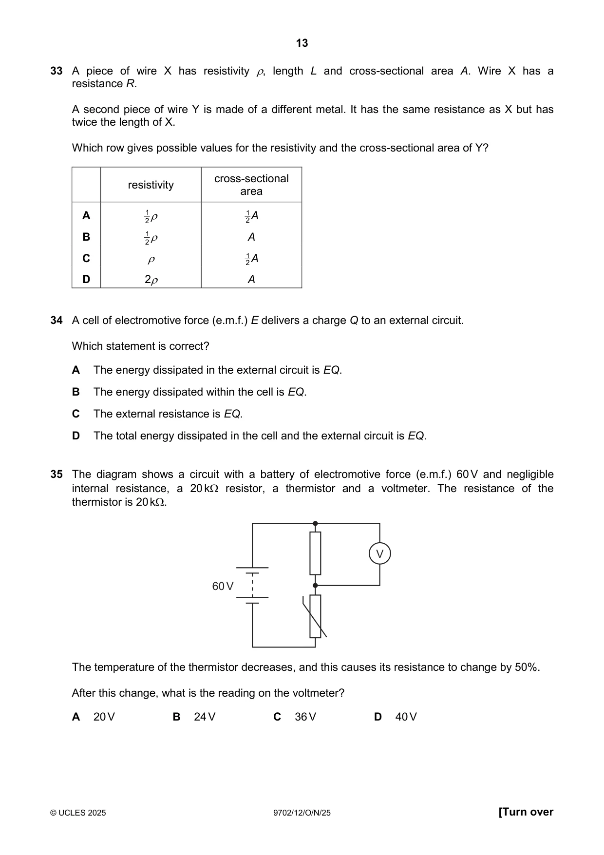 Cambridge A Level Physics 9702 2025 Oct/Nov Paper 1 · Variant 2 question paper, page 13 of 16