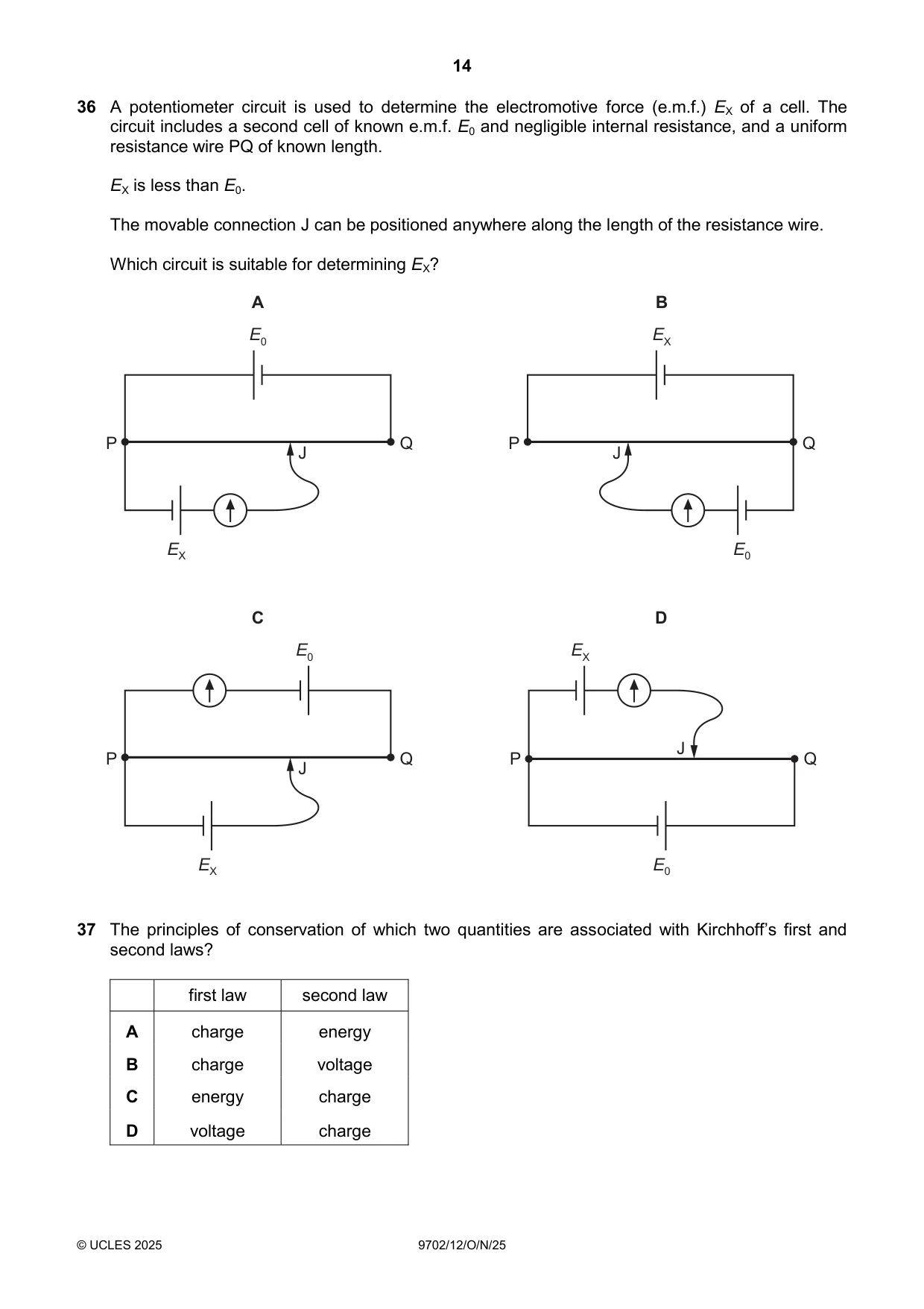 Cambridge A Level Physics 9702 2025 Oct/Nov Paper 1 · Variant 2 question paper, page 14 of 16