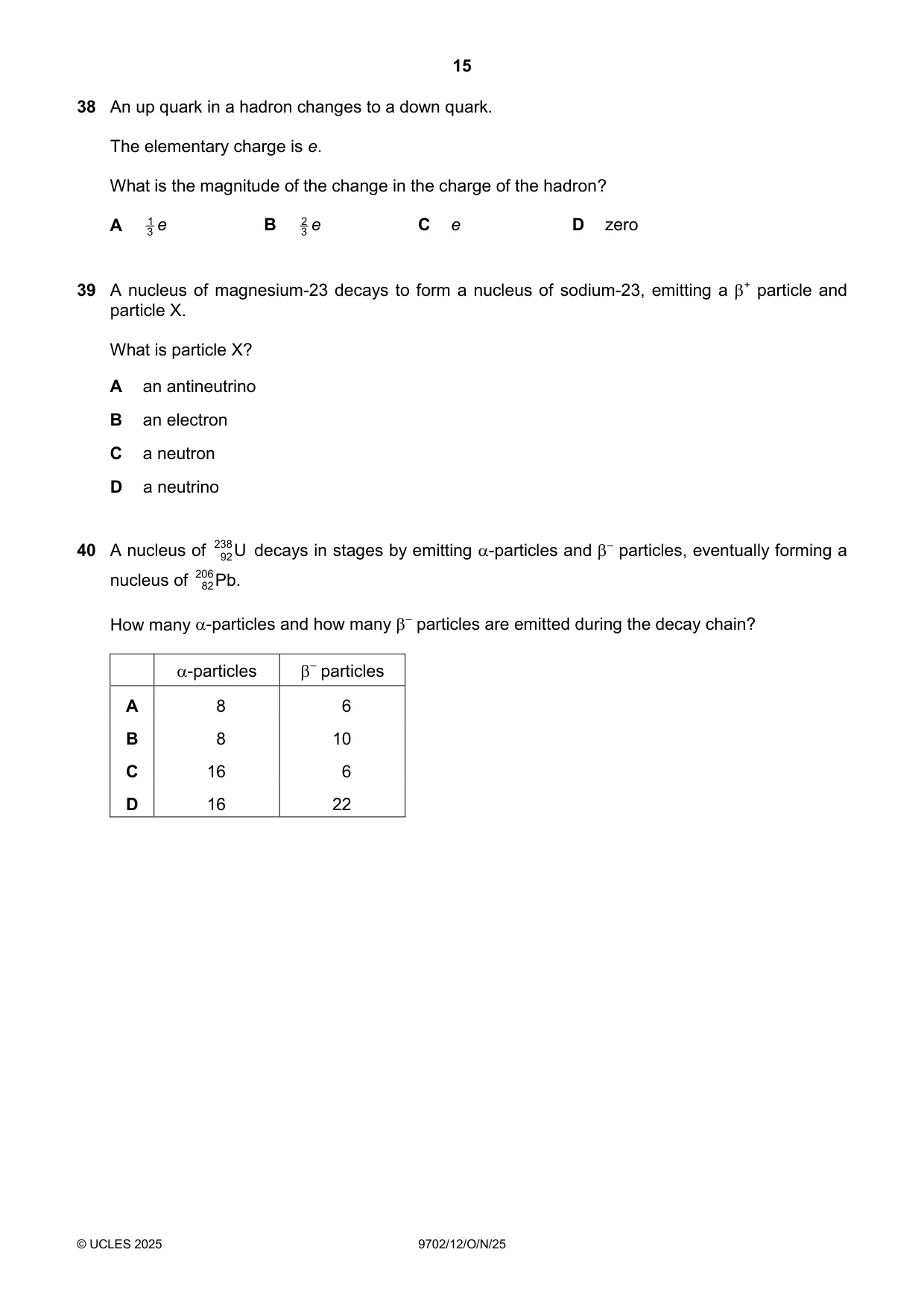 Cambridge A Level Physics 9702 2025 Oct/Nov Paper 1 · Variant 2 question paper, page 15 of 16