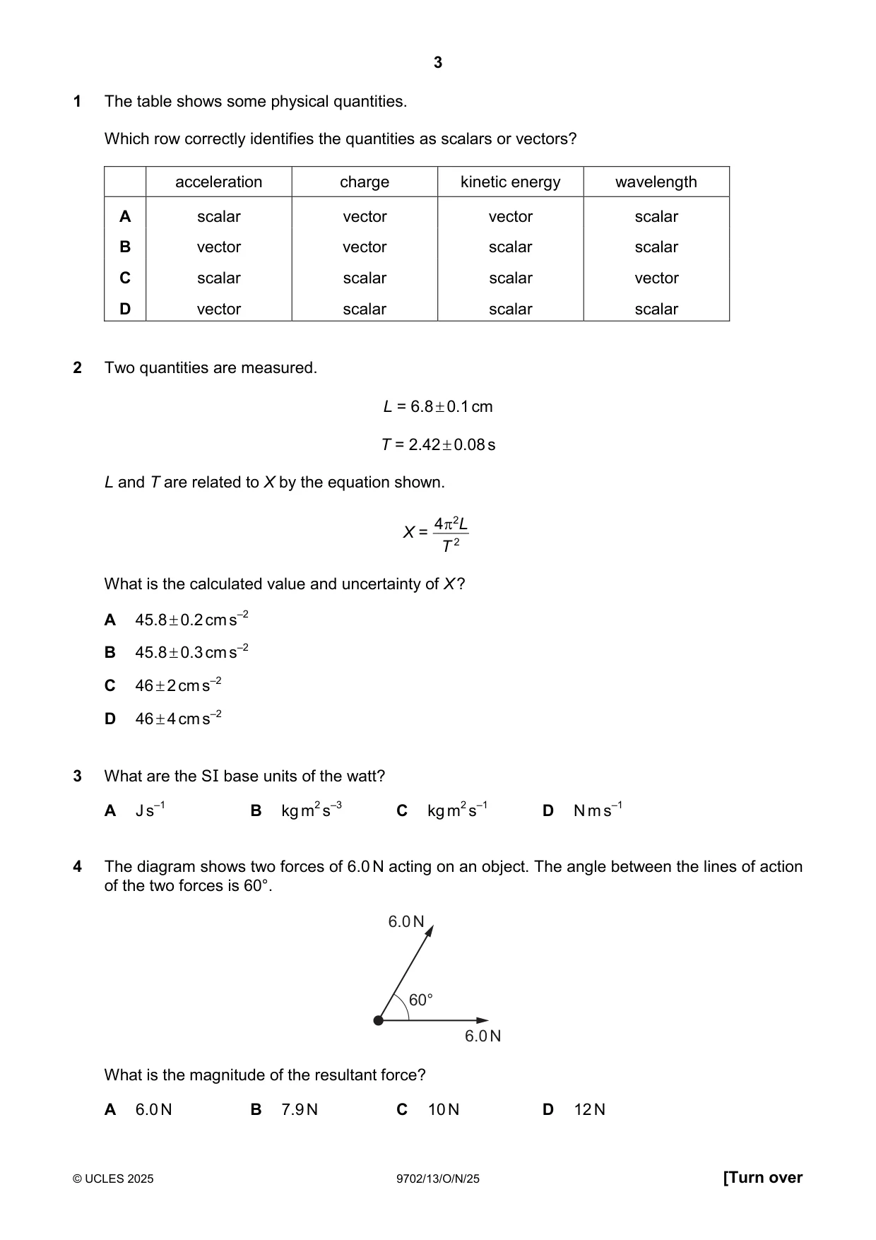 Cambridge A Level Physics 9702 2025 Oct/Nov Paper 1 · Variant 3 question paper, page 3 of 20