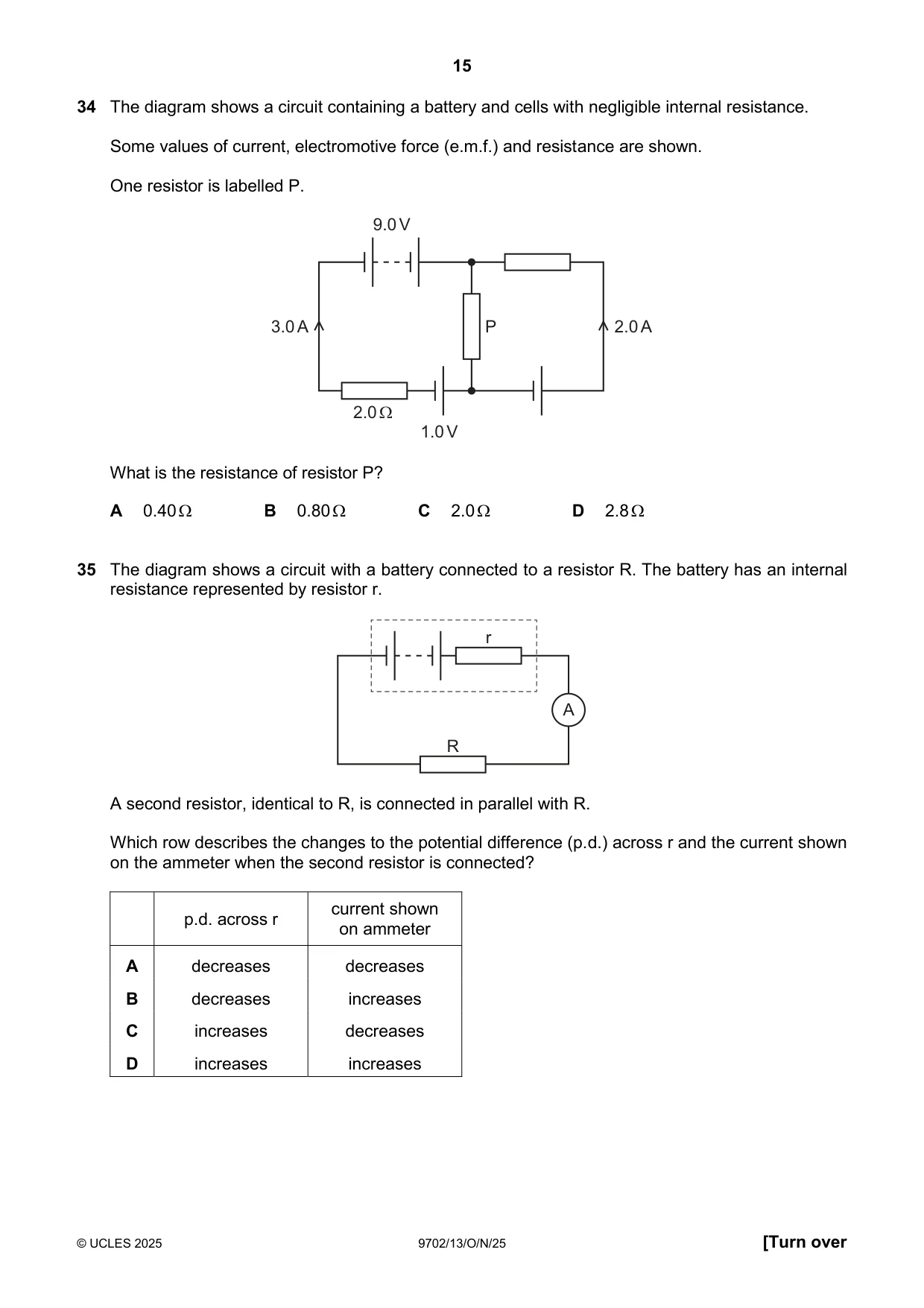Cambridge A Level Physics 9702 2025 Oct/Nov Paper 1 · Variant 3 question paper, page 15 of 20