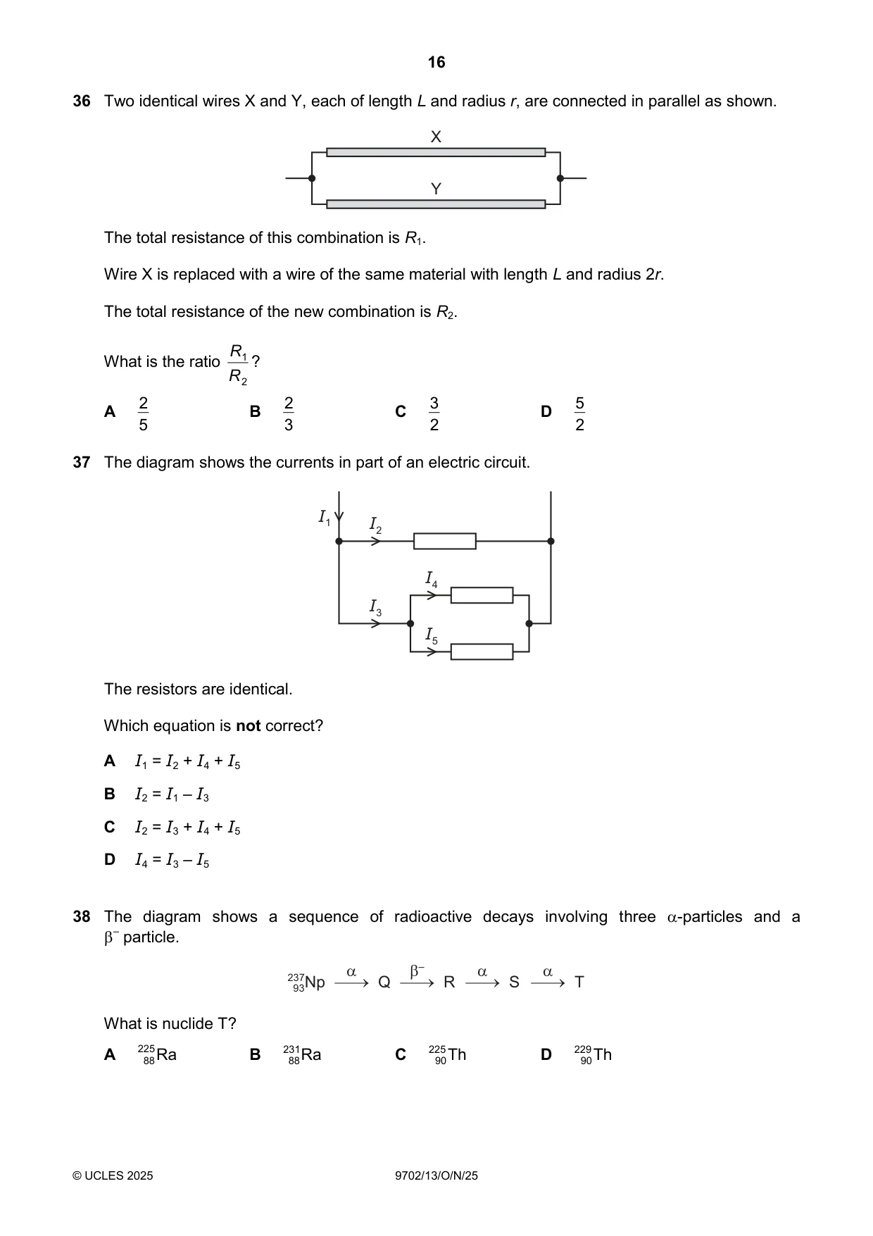 Cambridge A Level Physics 9702 2025 Oct/Nov Paper 1 · Variant 3 question paper, page 16 of 20