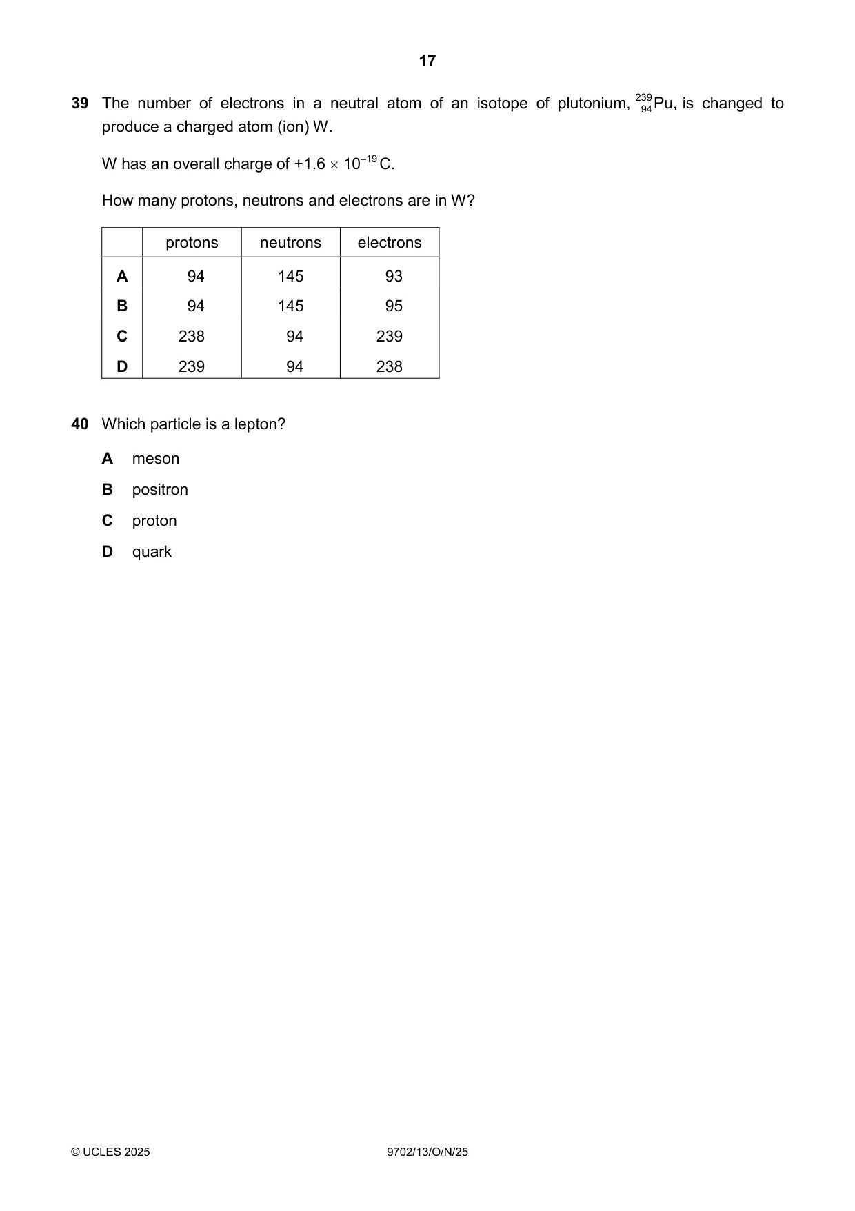 Cambridge A Level Physics 9702 2025 Oct/Nov Paper 1 · Variant 3 question paper, page 17 of 20