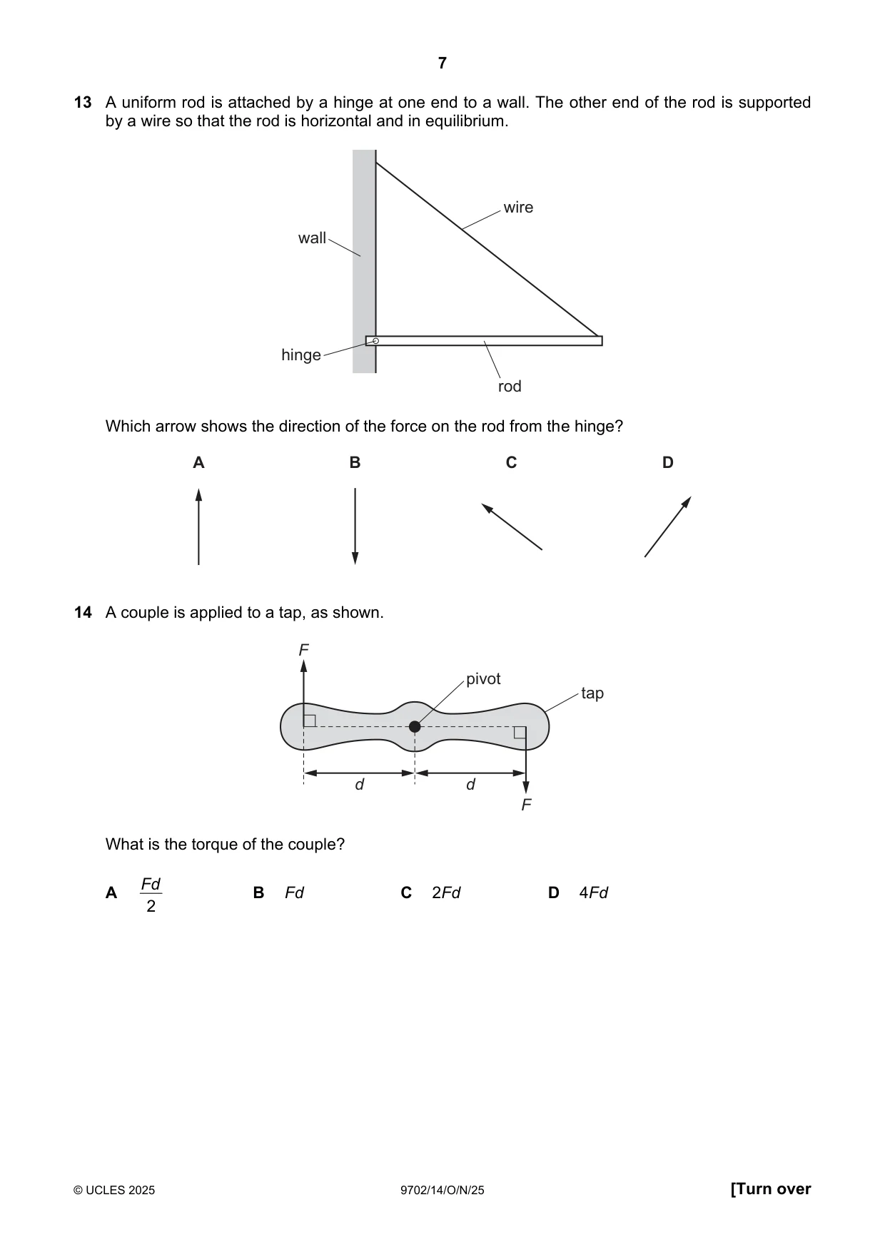 Cambridge A Level Physics 9702 2025 Oct/Nov Paper 1 · Variant 4 question paper, page 7 of 20