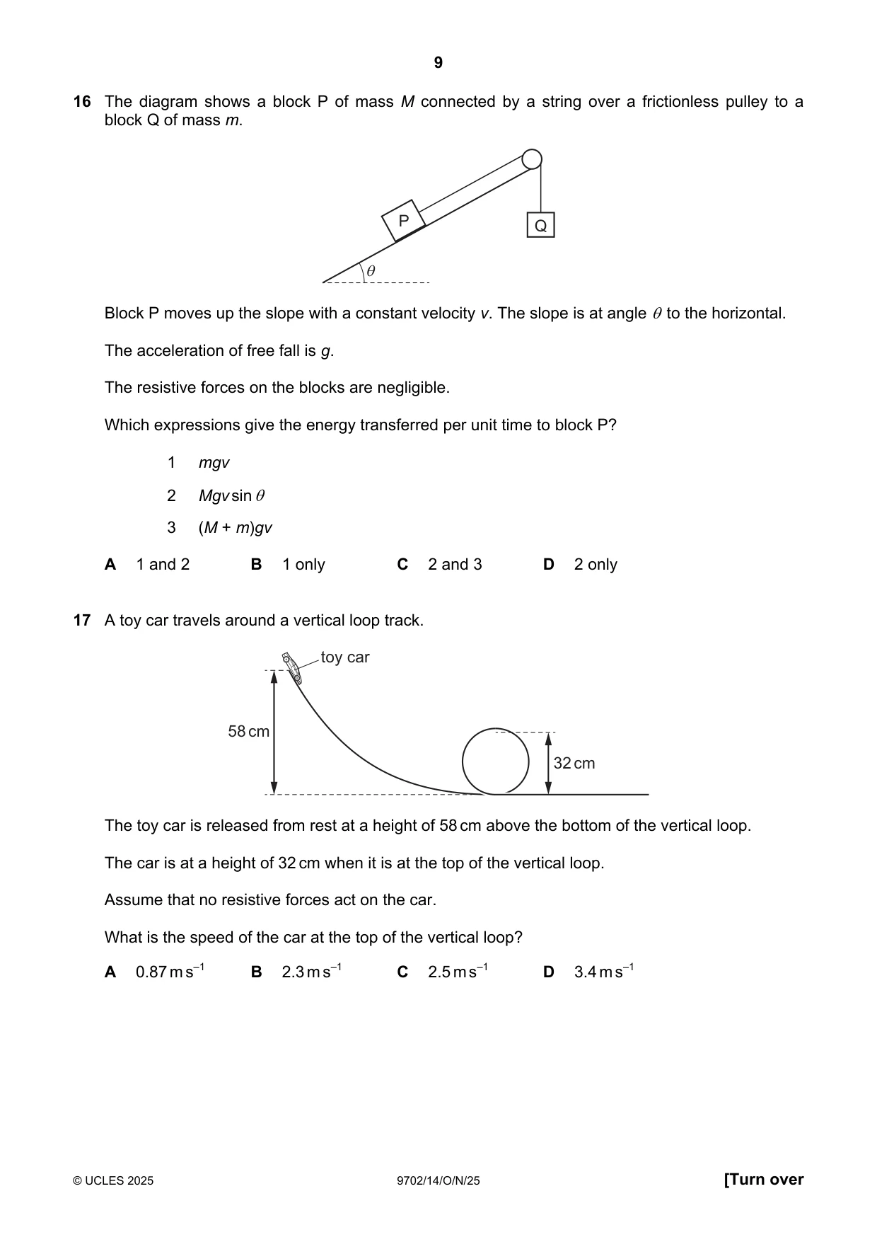 Cambridge A Level Physics 9702 2025 Oct/Nov Paper 1 · Variant 4 question paper, page 9 of 20